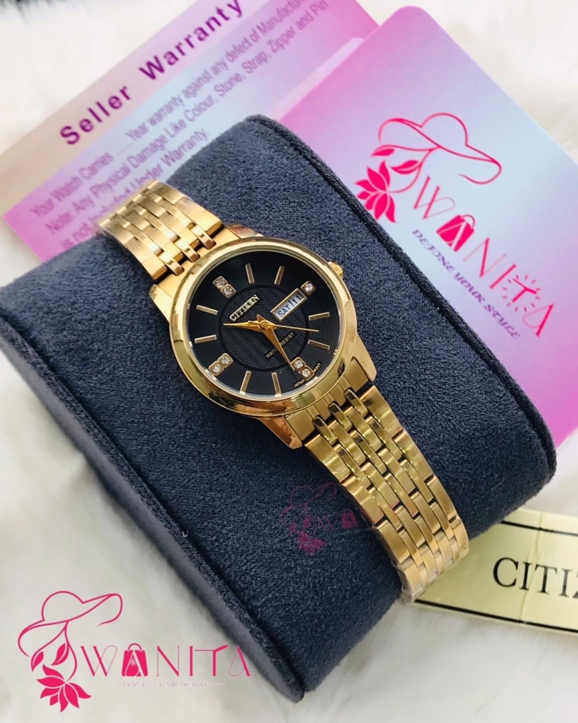 Premium Citizen Ladies Golden Black Watch
