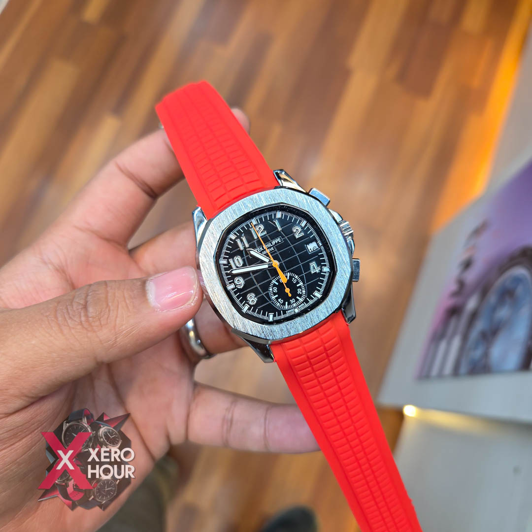 Patek philippe Aquanaut | Silicon Strap | AA Grade | Red Strap Black dial