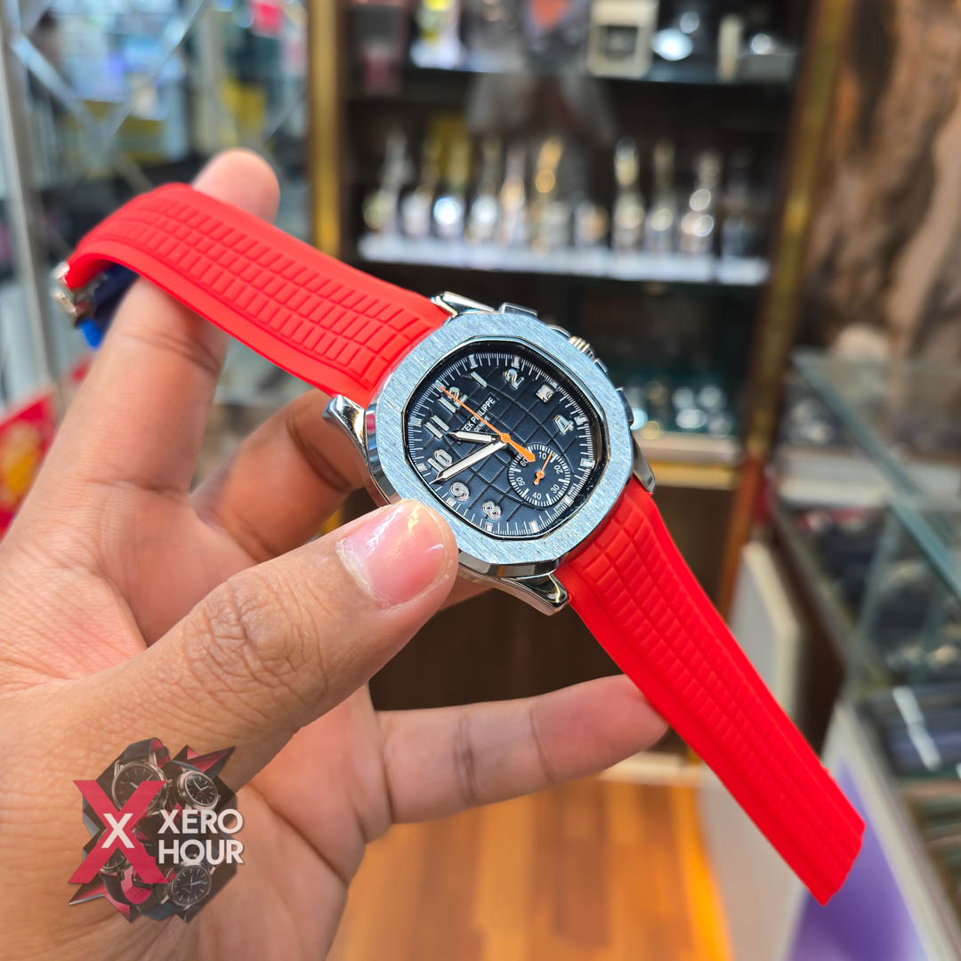 Patek philippe Aquanaut | Silicon Strap | AA Grade | Red Strap Black dial_img_2