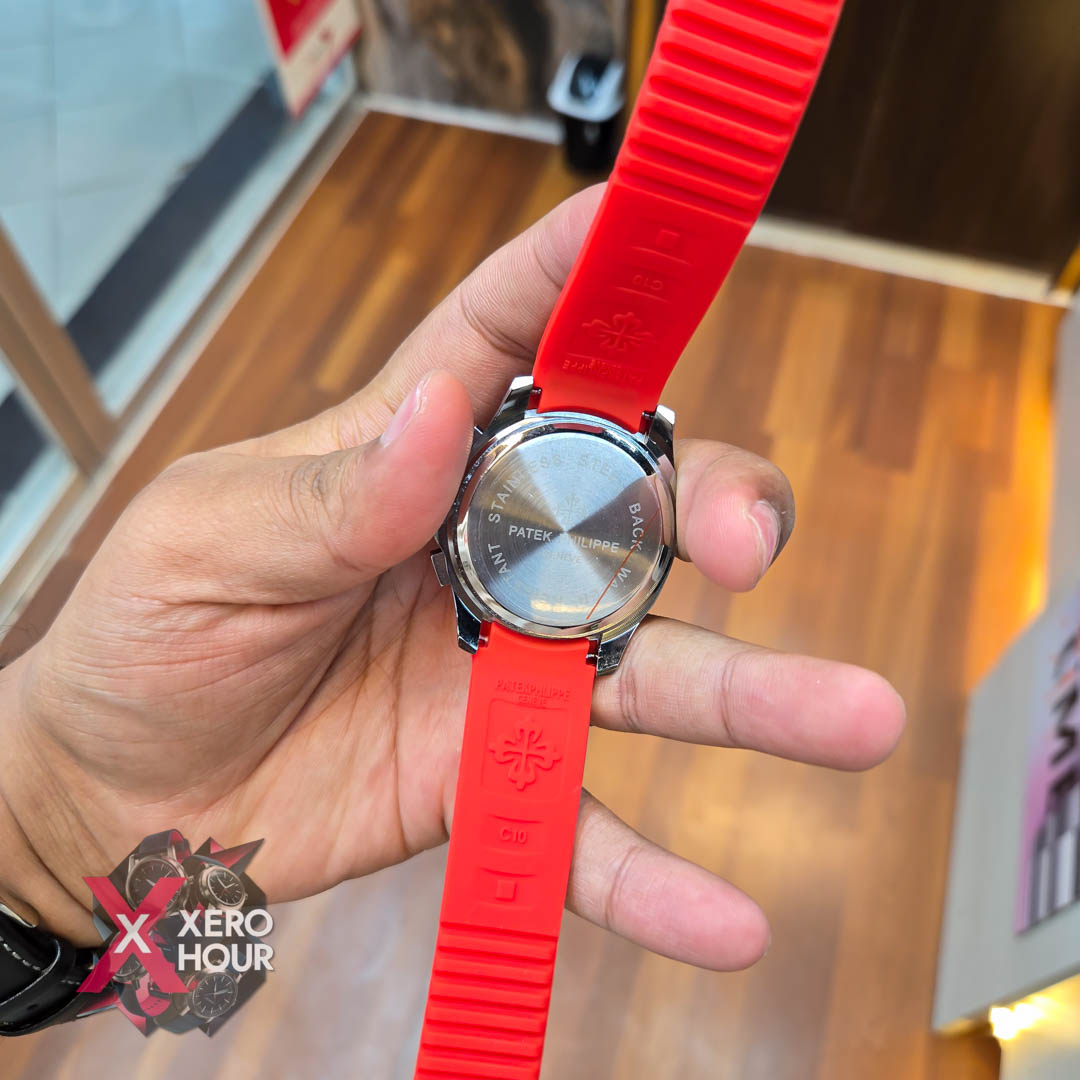 Patek philippe Aquanaut | Silicon Strap | AA Grade | Red Strap Black dial_img_4