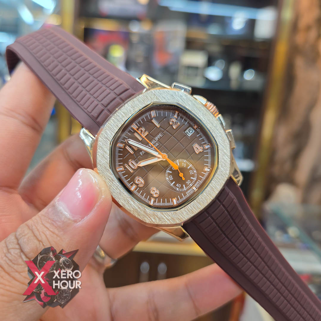 Patek philippe Aquanaut | Silicon Strap | AA Grade | Gold Bezel Brown Strap_img_3