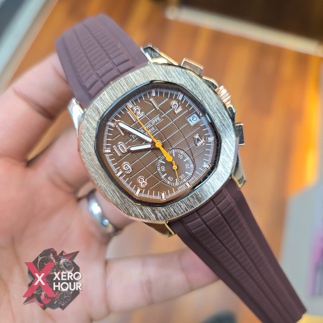 Patek philippe Aquanaut | Silicon Strap | AA Grade | Gold Bezel Brown Strap_img_1