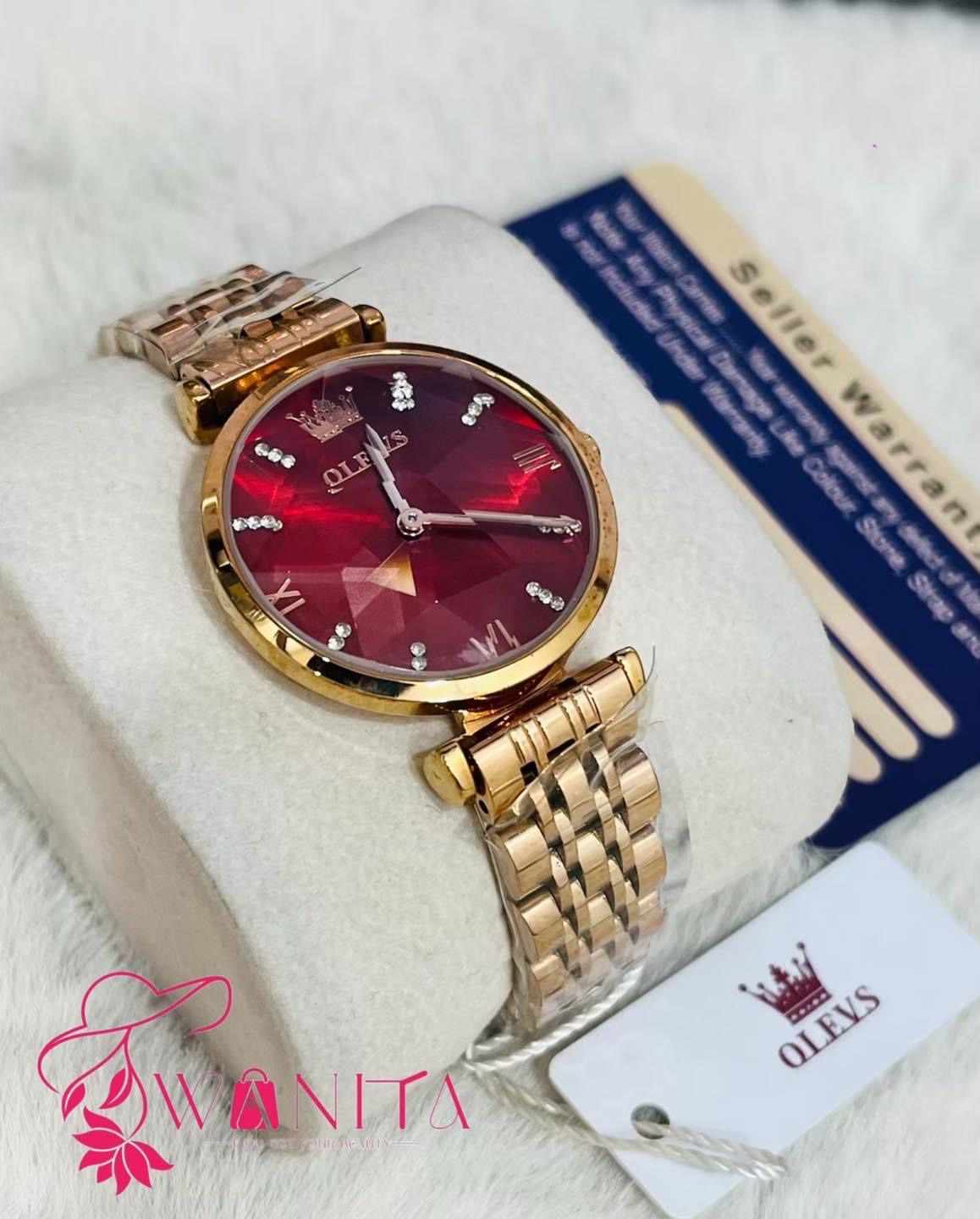 Original Oleves Ladies Deep Red Dial Watch