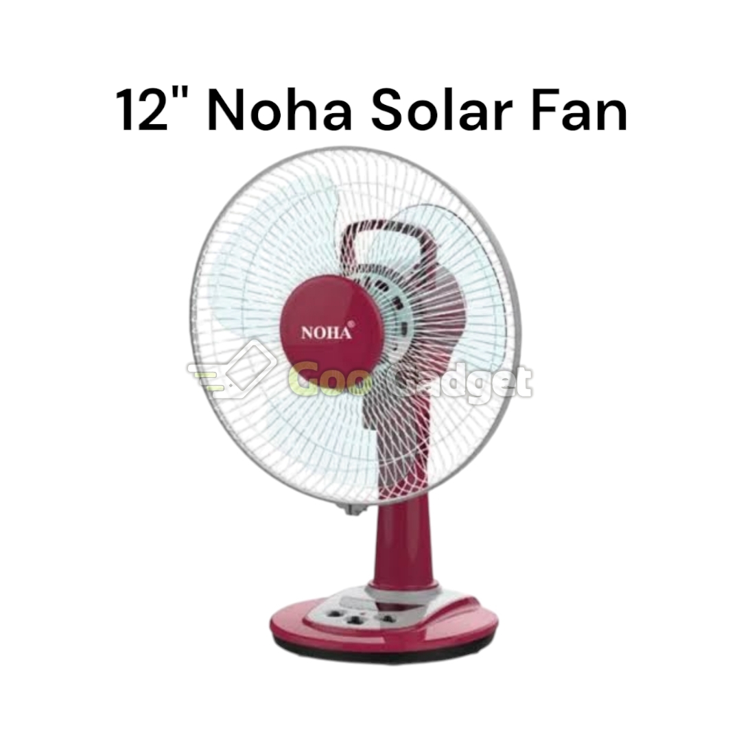 NOHA 12" Solar Table Fan – DC 12V with LED Light
