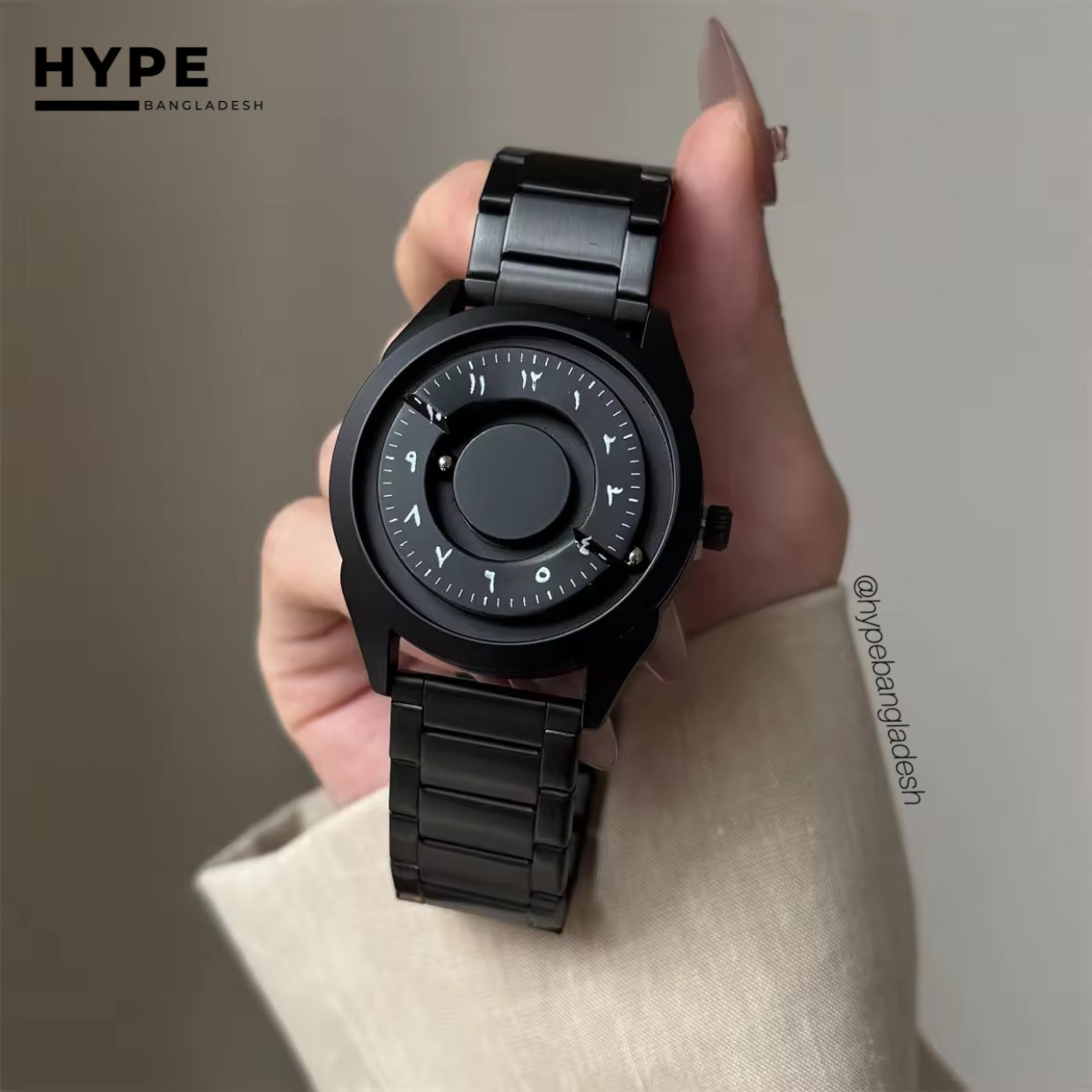 Magnetic Bead Arabic Dial Watch (Black)_img_0