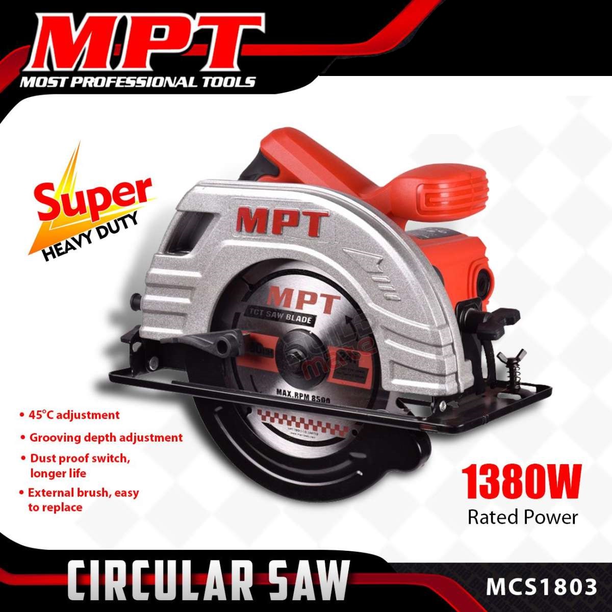 MPT ,MCS1803, Circular Saw, 185mm, 1380w, Bore: 20mm, Model: MCS1803