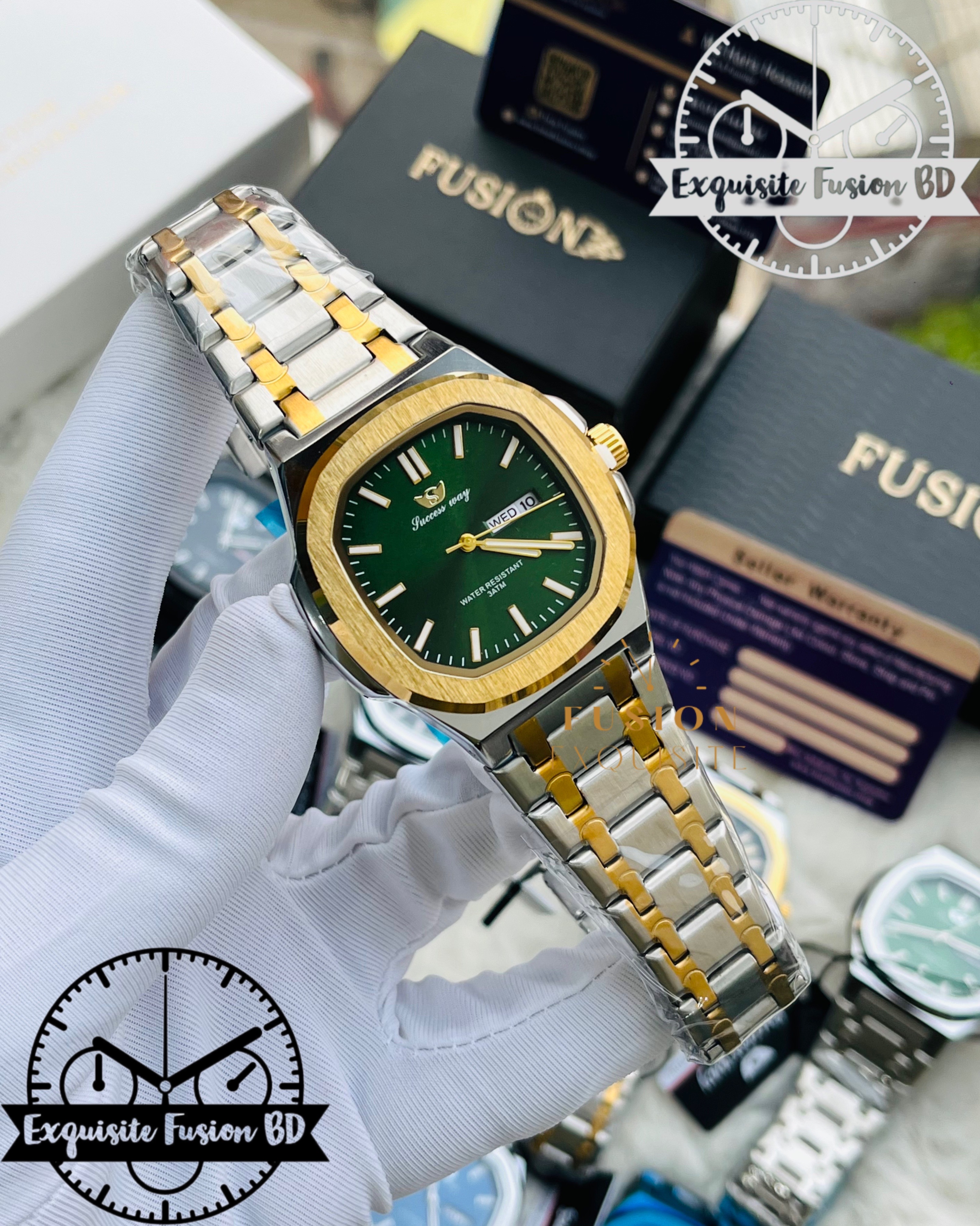 Success Way Dual Tone Green Dial L208 Authentic Watch