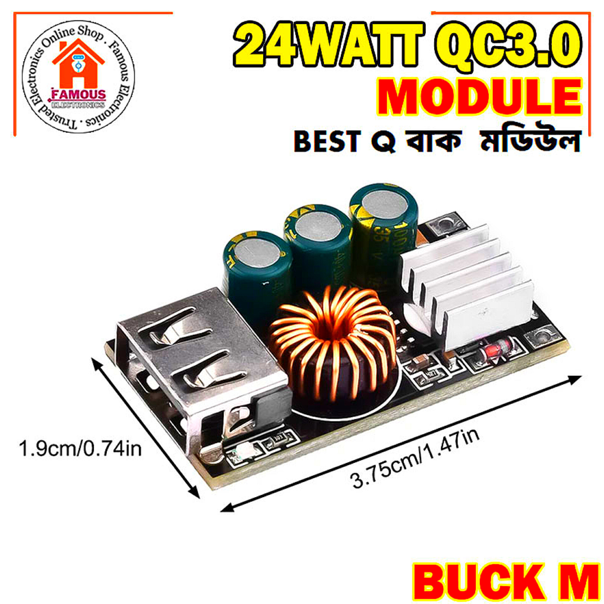 24W QC3.0 Fast Charger Step-Down Module buck converter | DC 5V–32V to USB for Mobile Phone Charging_img_2