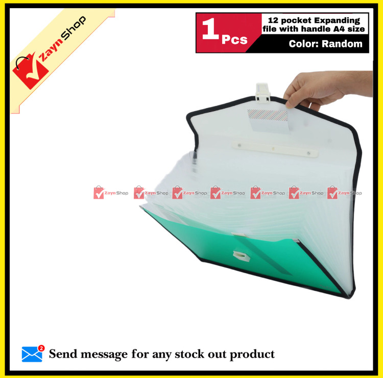 Expanding Pocket File with Handle 12 Pockets A4 Size Random Color 1 Pcs_img_2
