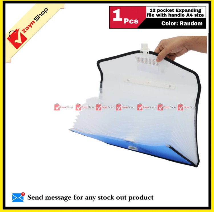 Expanding Pocket File with Handle 12 Pockets A4 Size Random Color 1 Pcs_img_1
