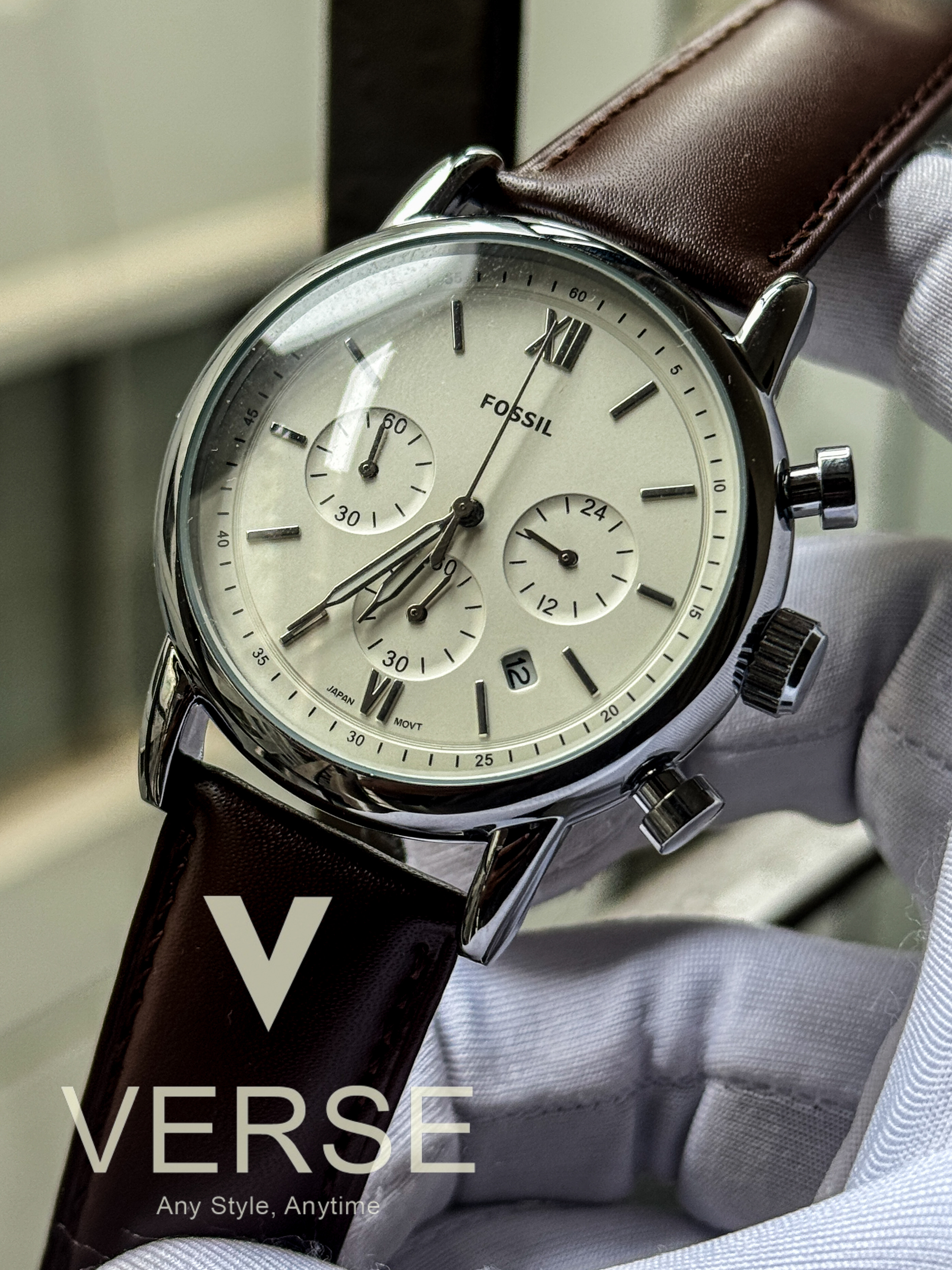 Fossil Neutra Chronograph White Dial Belt+chain