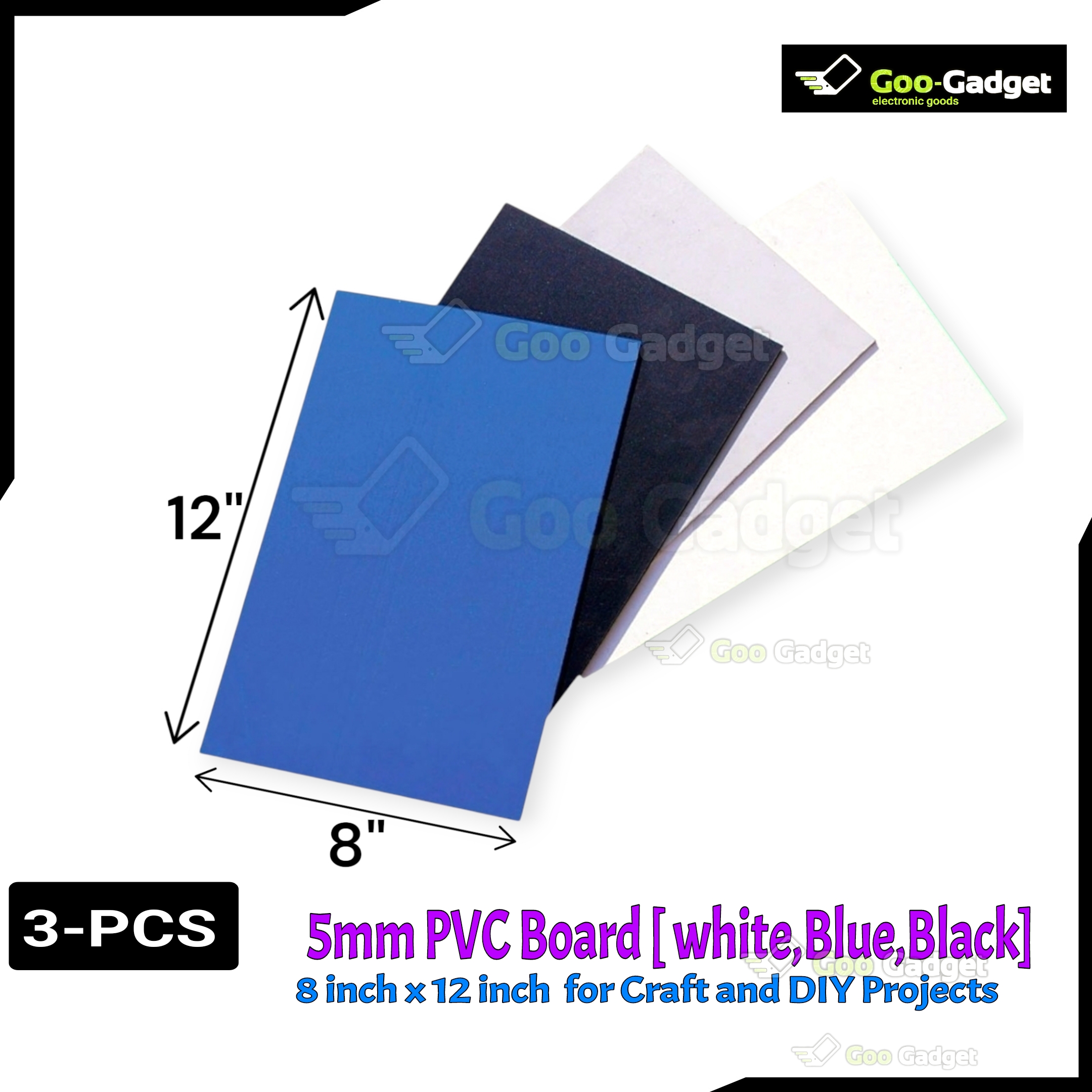 3mm PVC Board (Set of 3) | White/Blue/Black | 7"x11" for Craft and DIY Projects