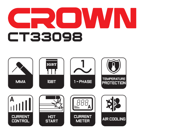 CROWN CT33098 Professional Inverter DC MMA Welding Machine, 160-265V, 30-140A, 2.5-3.2mm; CT33098_img_1