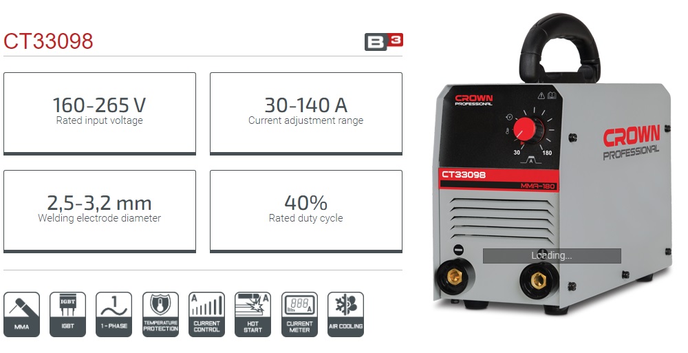 CROWN CT33098 Professional Inverter DC MMA Welding Machine, 160-265V, 30-140A, 2.5-3.2mm; CT33098_img_7