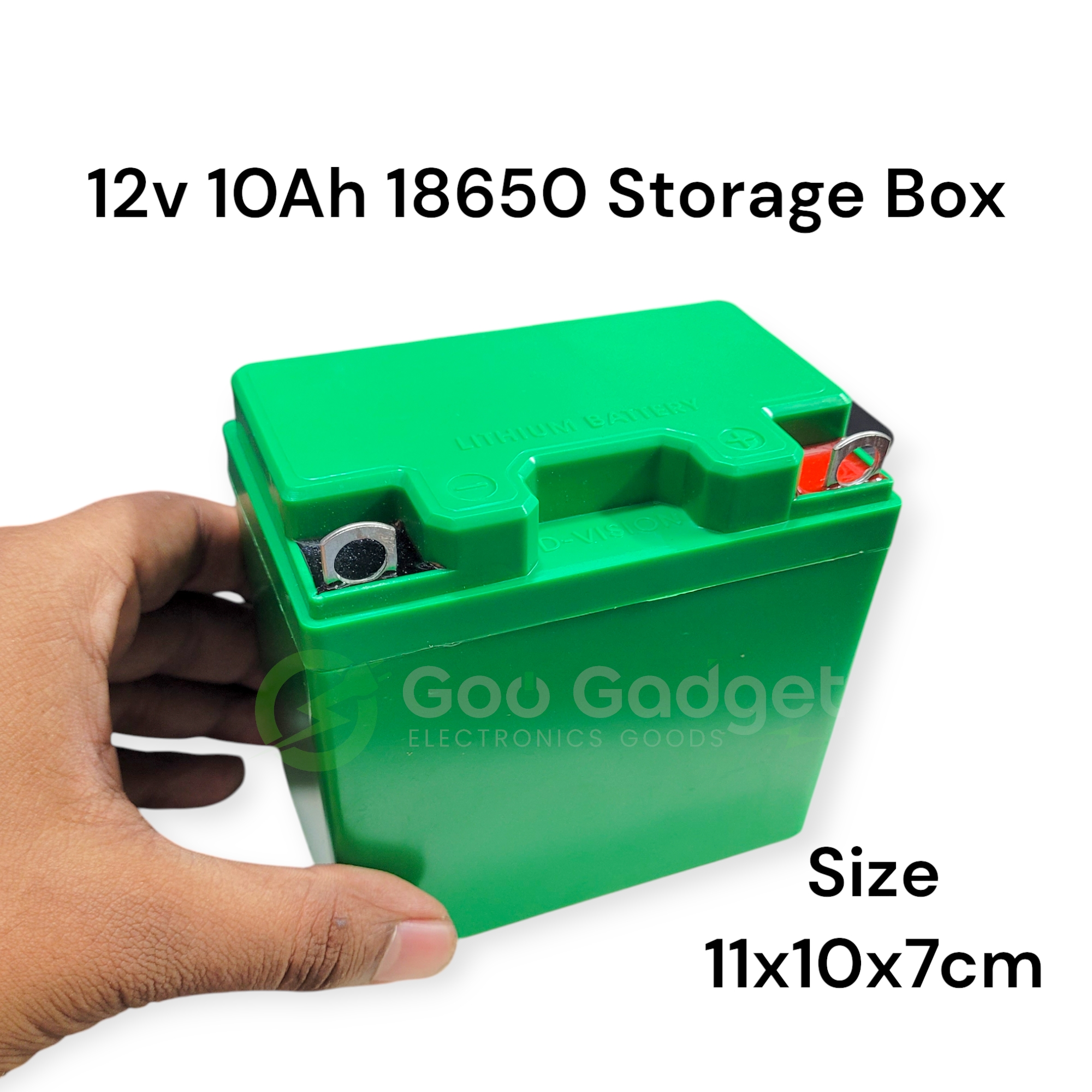 12V 10Ah 18650 Battery Storage Box | Plastic Enclosure for 3S Lithium Battery Pack (Green)