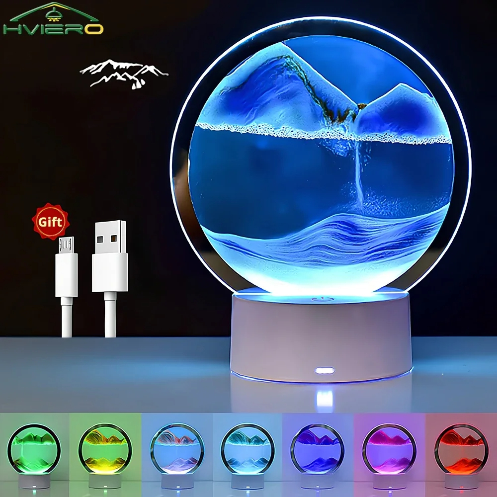 Table Lamp Internet Red Hourglass Decompression Ornament 3D Three-dimensional Sand Painting Water Painting Colorful