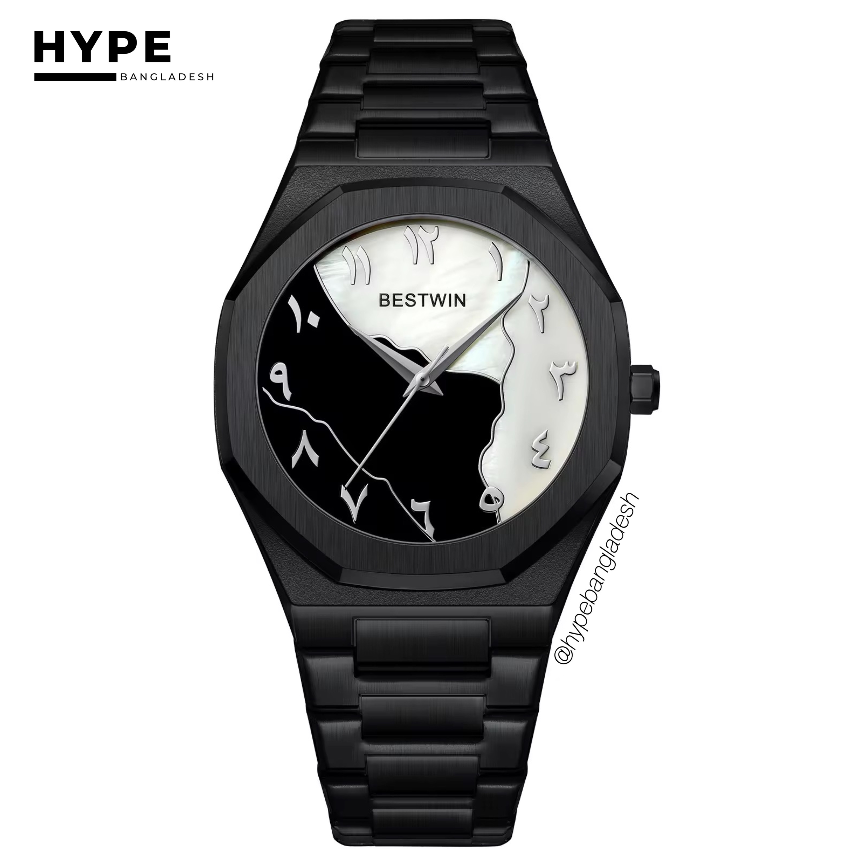 Black & White Arabic Dial Bestwin Stainless Steel Heavyweight Watch_img_7