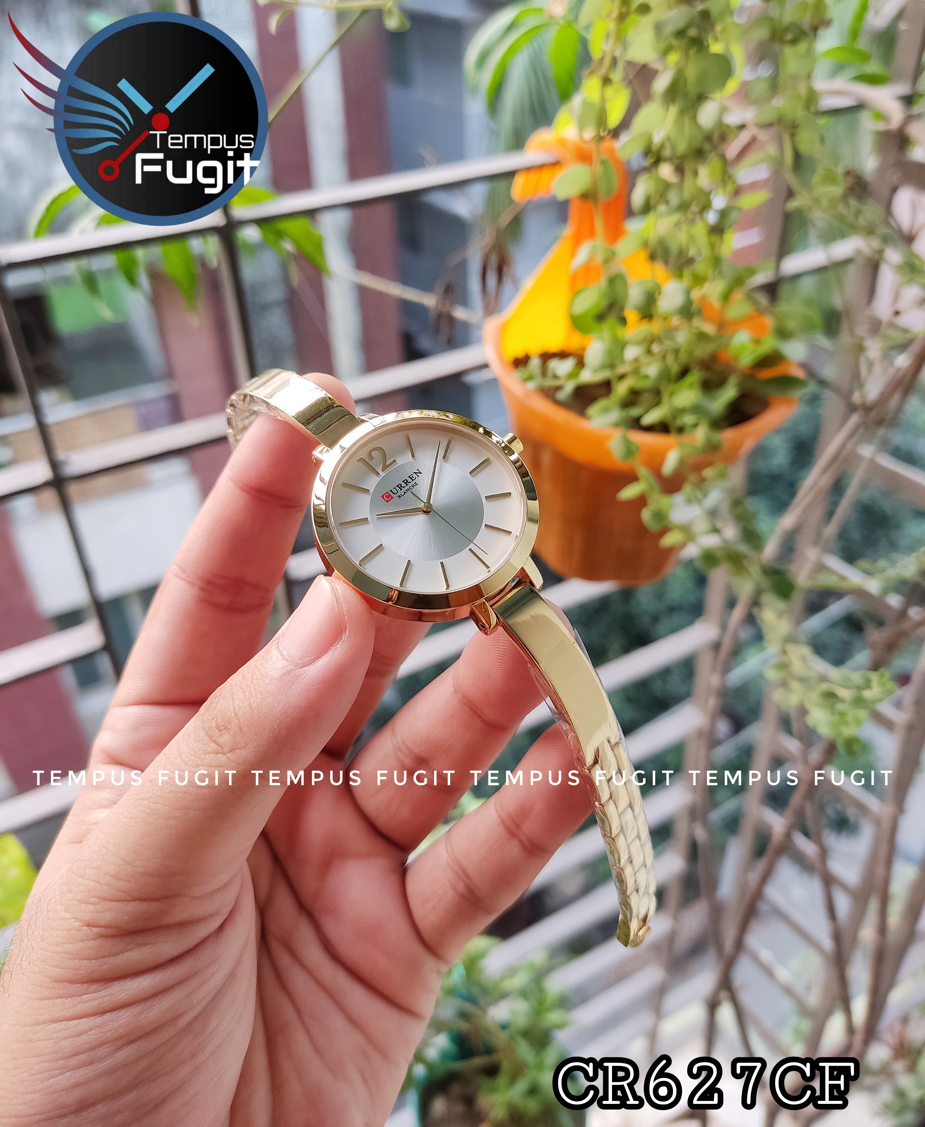 Curren 9012 Ladies Chain Watch- Goldenish Silver Dial- Golden Bezel- Golden Bracelet+Chain- TF Code CR627CF_img_6