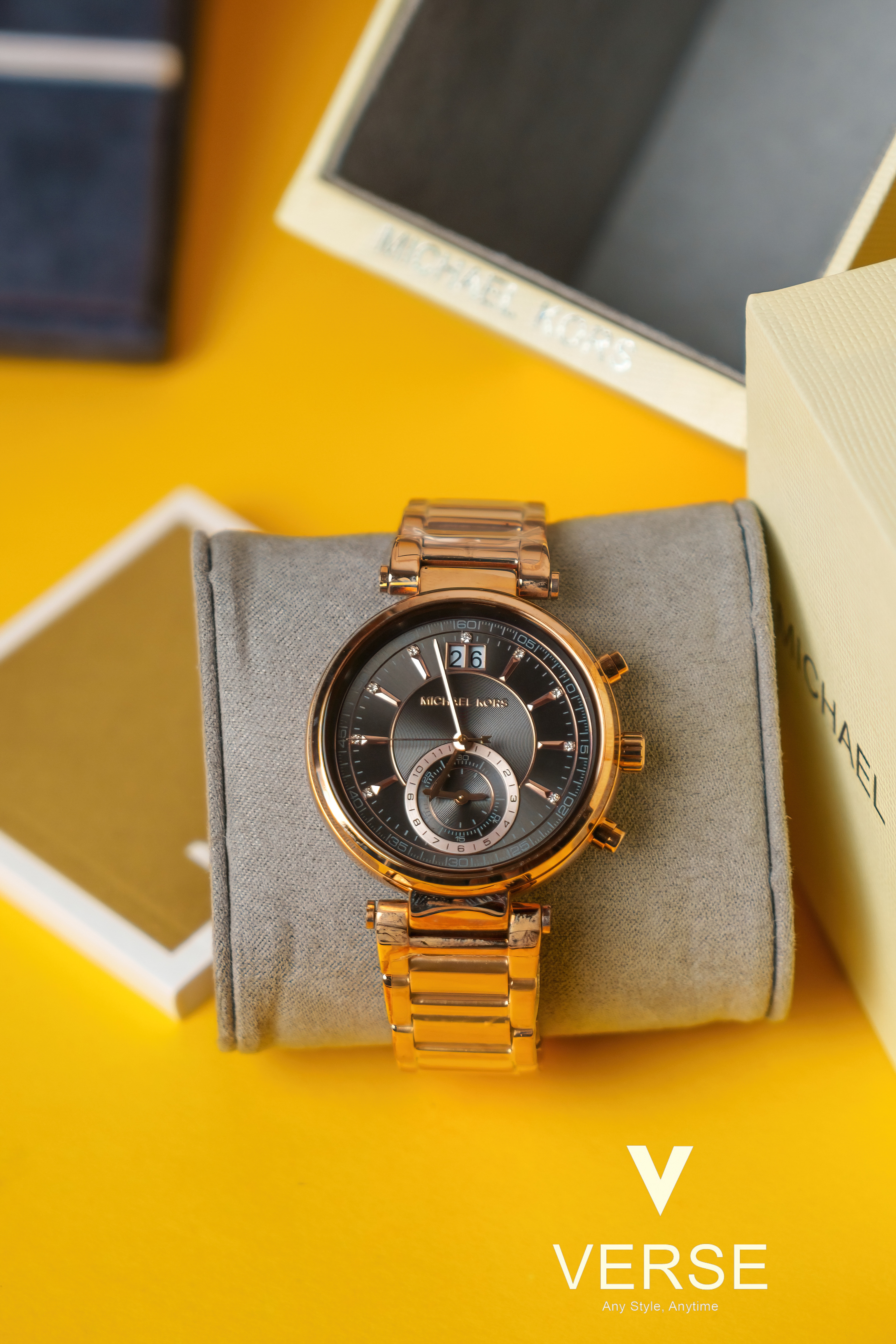 Michael Kors Sawyer MK6226 Women’s Chronograph – 39 mm Rose‑Gold Grey Dial