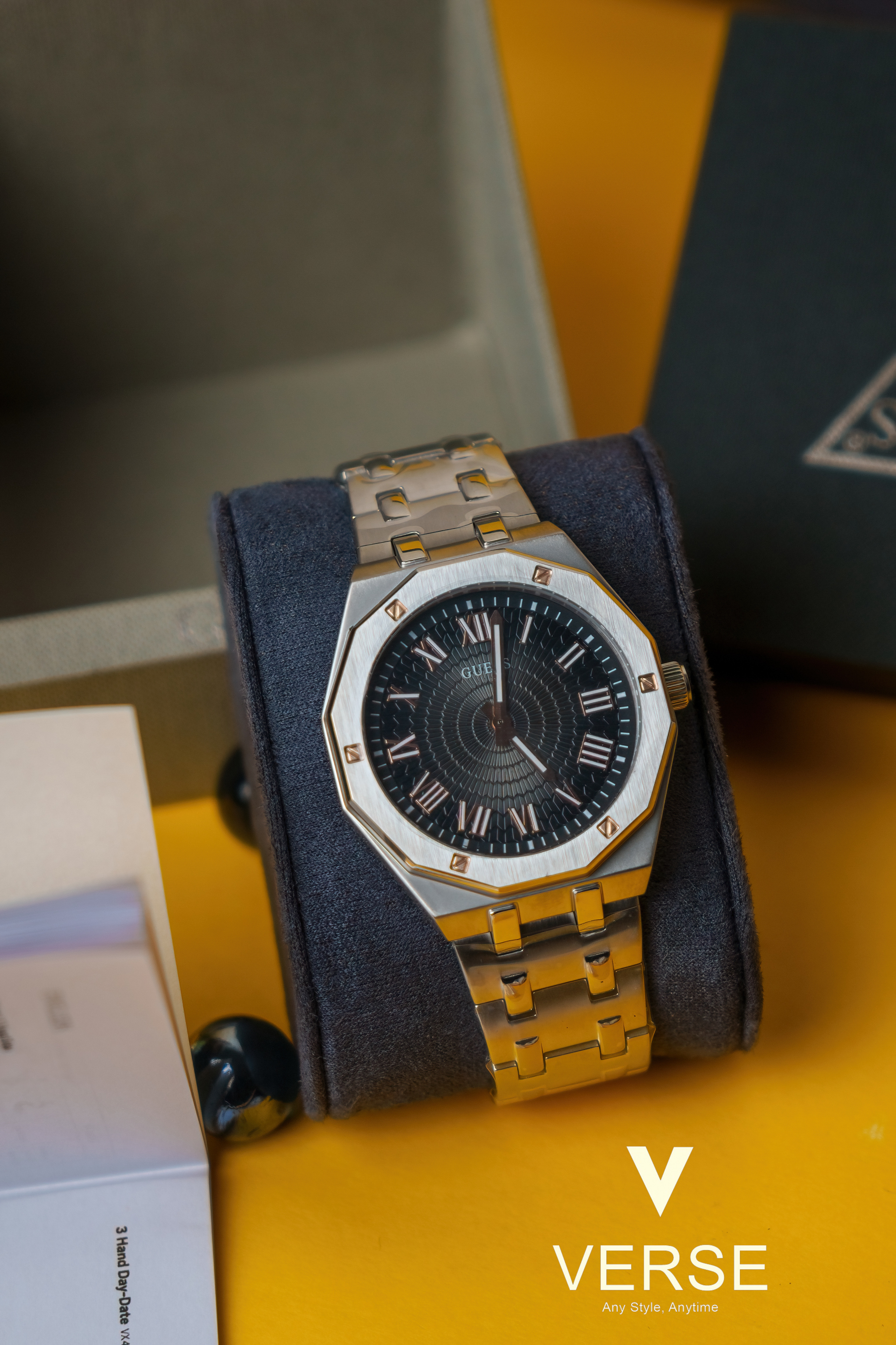 GUESS Asset GW0575G1 Men’s 42.5 mm Silver-Tone Stainless Steel Watch – Black Dial