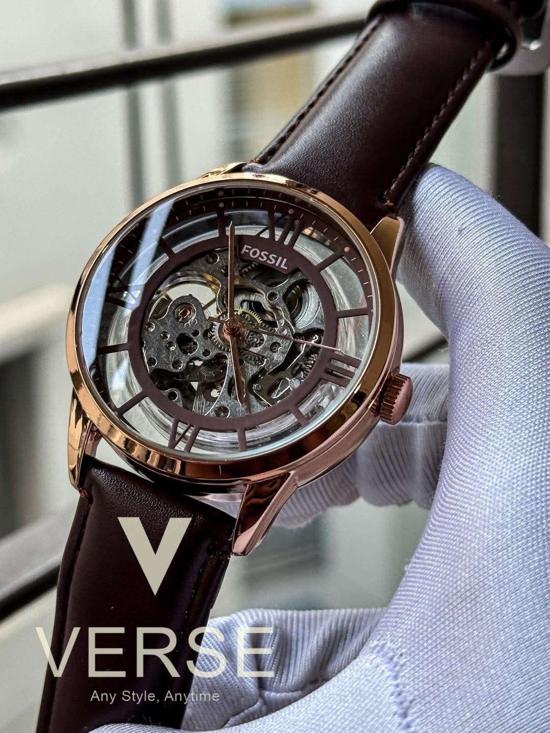 Fossil Automatic Brown Belt RG CASE Skeleton Dial