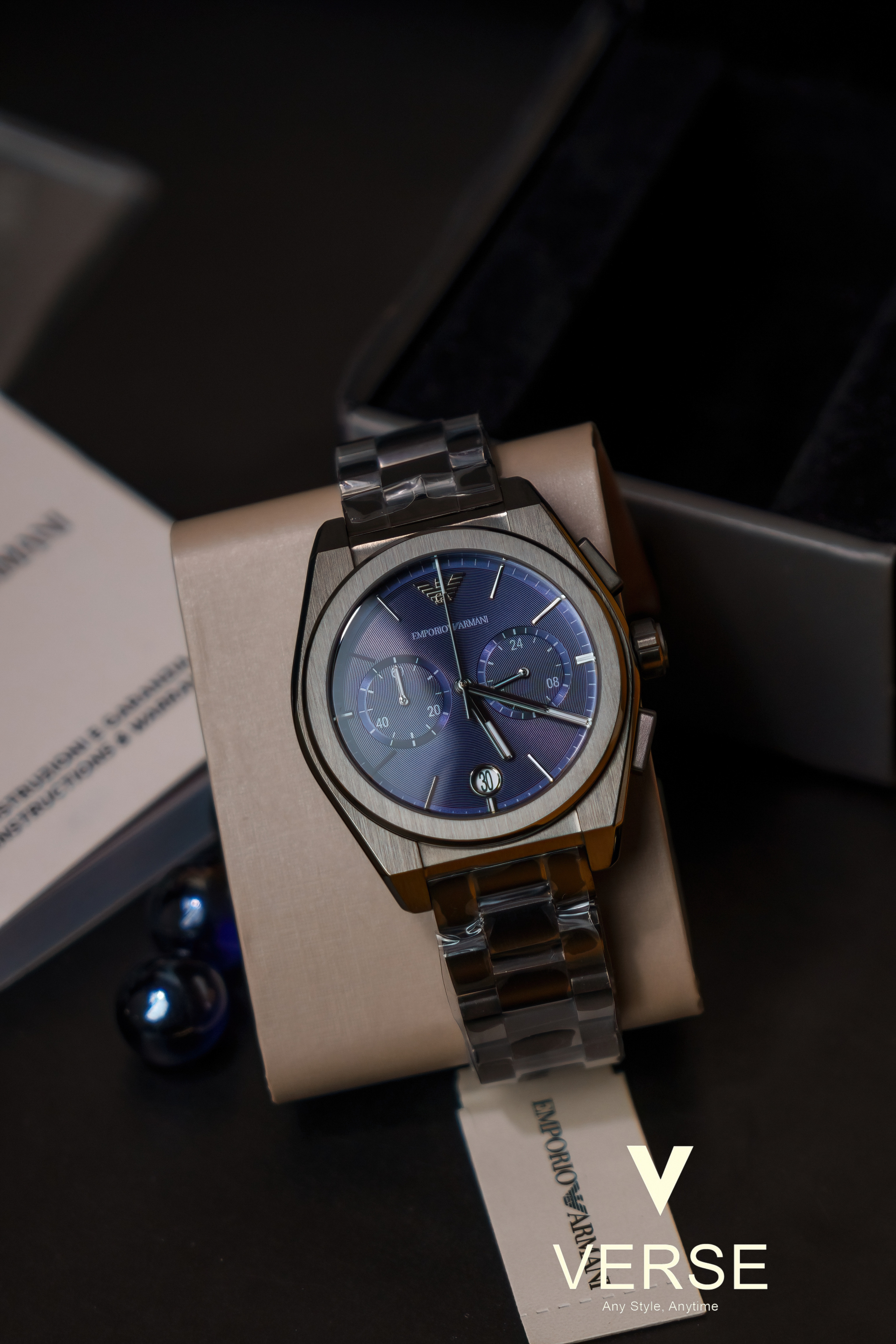 Emporio Armani Federico AR11561 Men’s Chronograph – 43 mm Gunmetal & Blue Dial