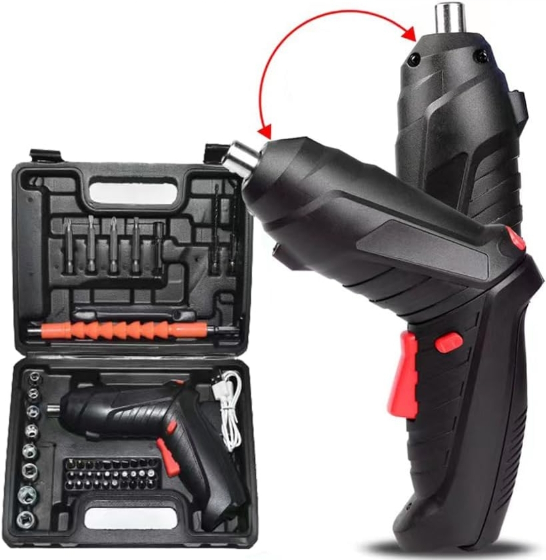 Cordless Electric Screwdriver Set 3.6V | Rechargeable Screwdriver Kit with 46pcs Bits, LED Light & Carrying Case (Black)