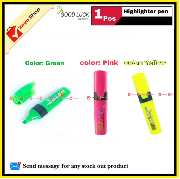 Good Luck Highlighter Pen Green Yellow Pink 1pcs_img_0