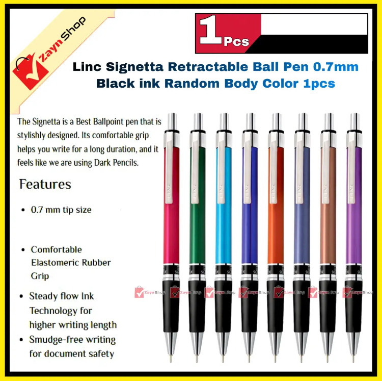 Linc Signetta Retractable Ball Pen 0.7mm Black ink Random Body Color 1pcs_img_0
