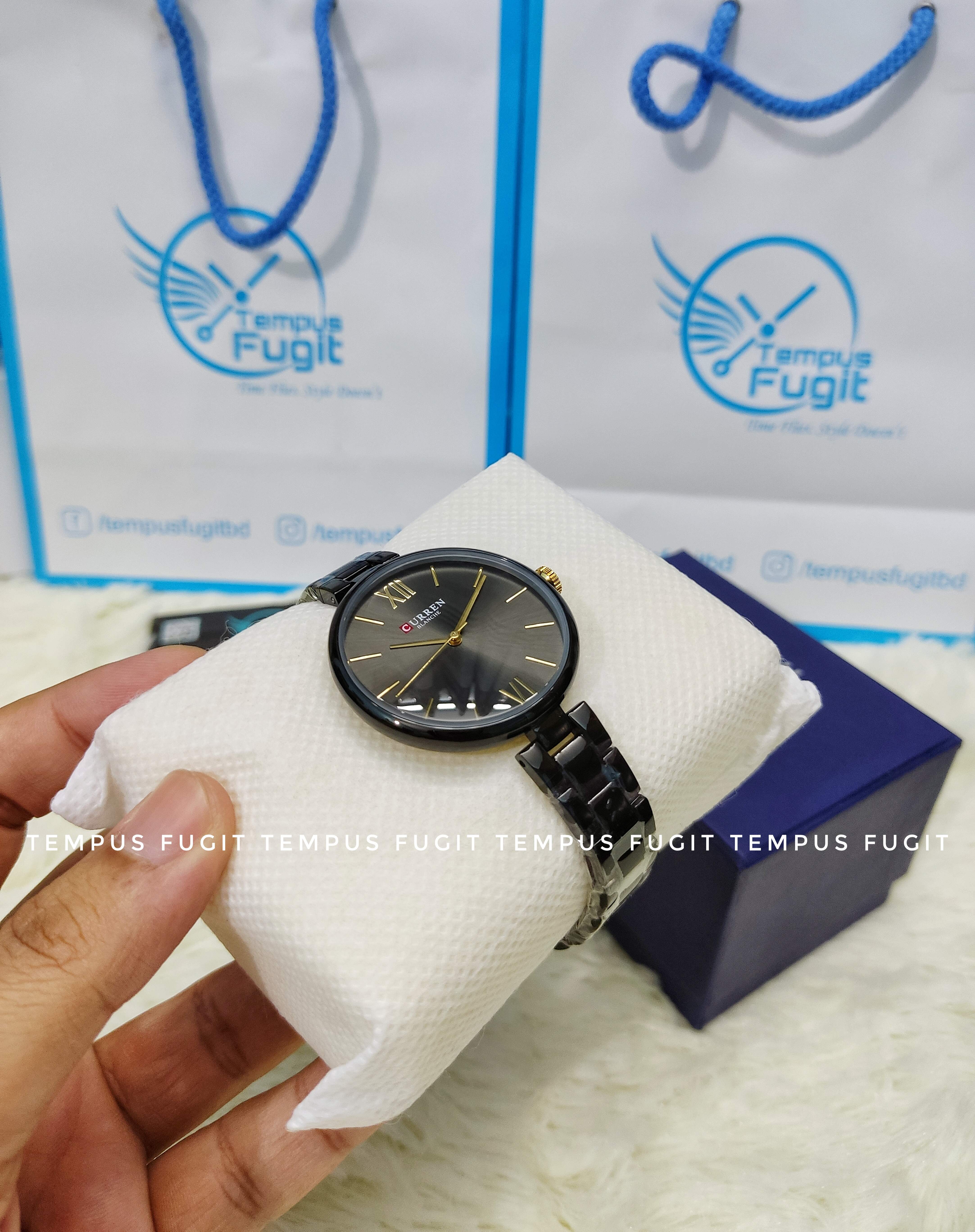 Curren 9017 Ladies Chain Watch- Black Dial- Black Bezel- Black Chain- TF Code CR453CF_img_3