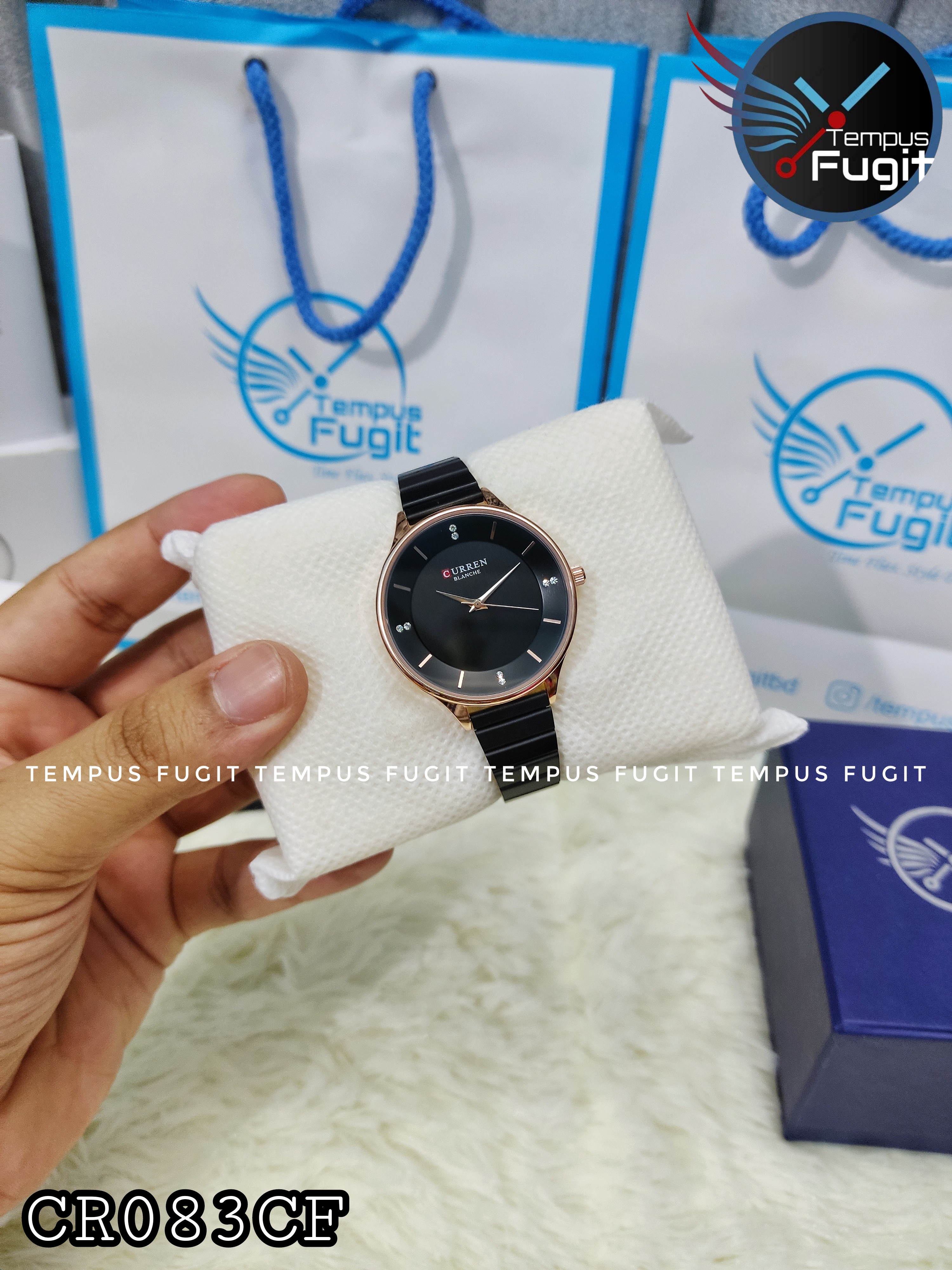 curren 9041 Ladies Chain Watch- Black Dial- Black Bezel- Black Chain- TF Code CR083CF_img_5