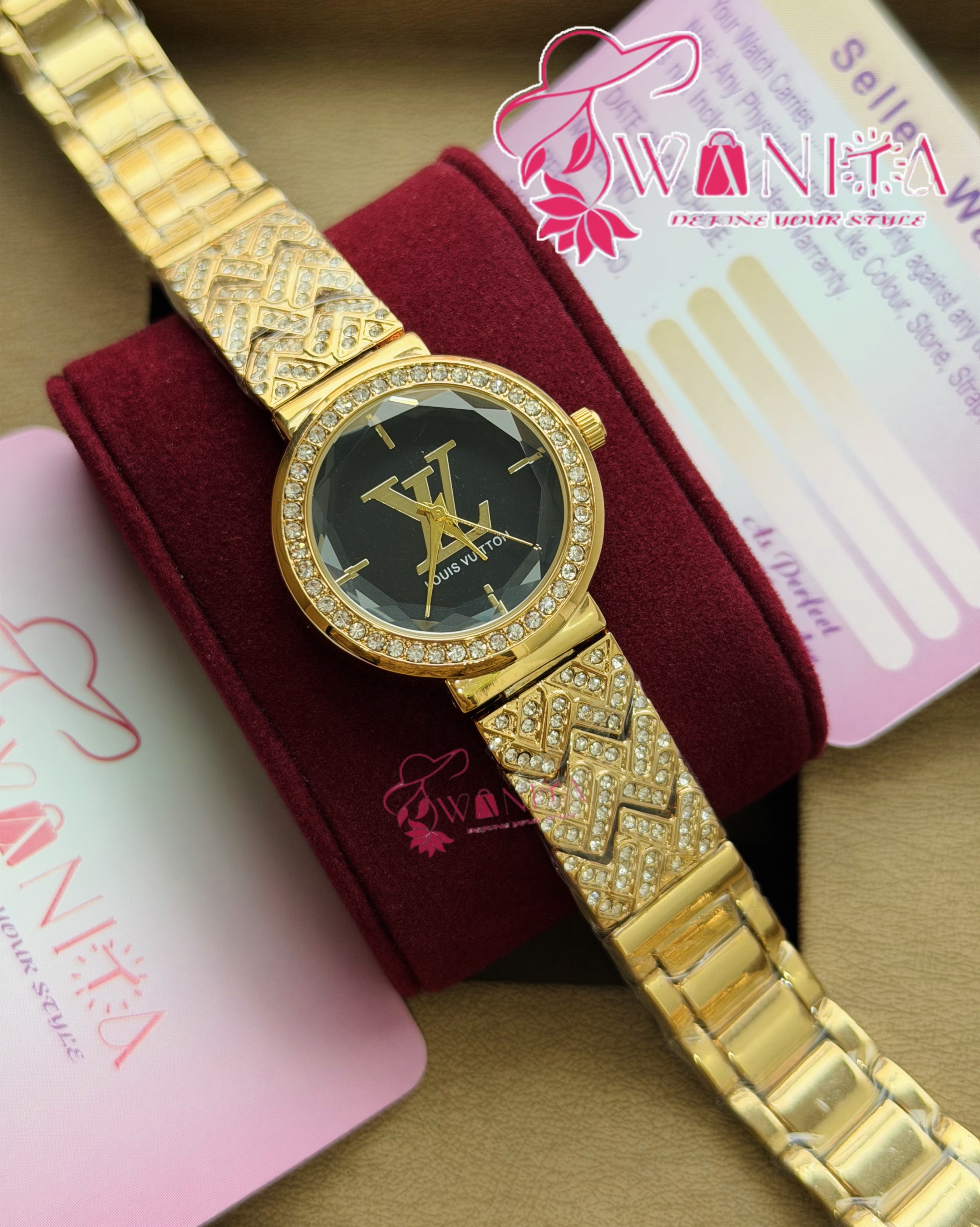 LV LADIES BLACK STONE WATCH