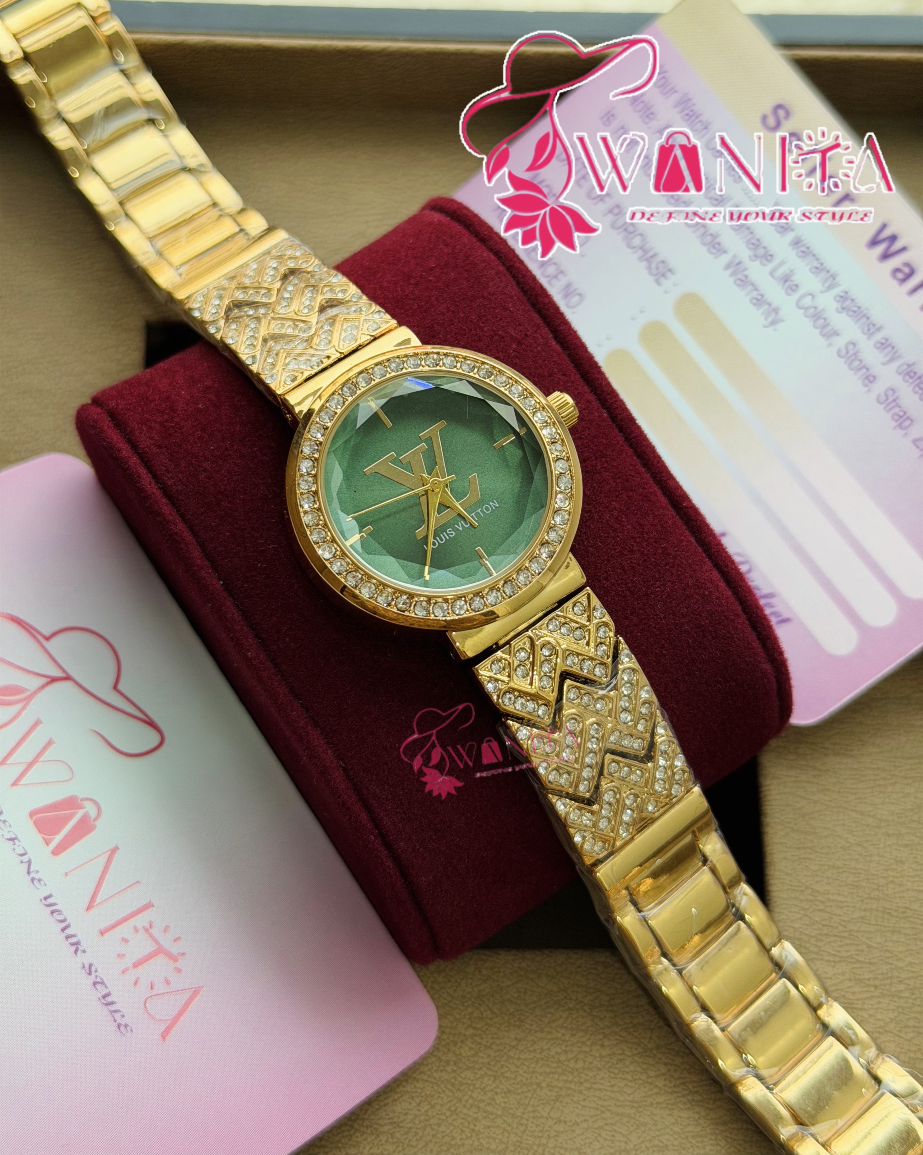 LV LADIES GREEN STONE WATCH