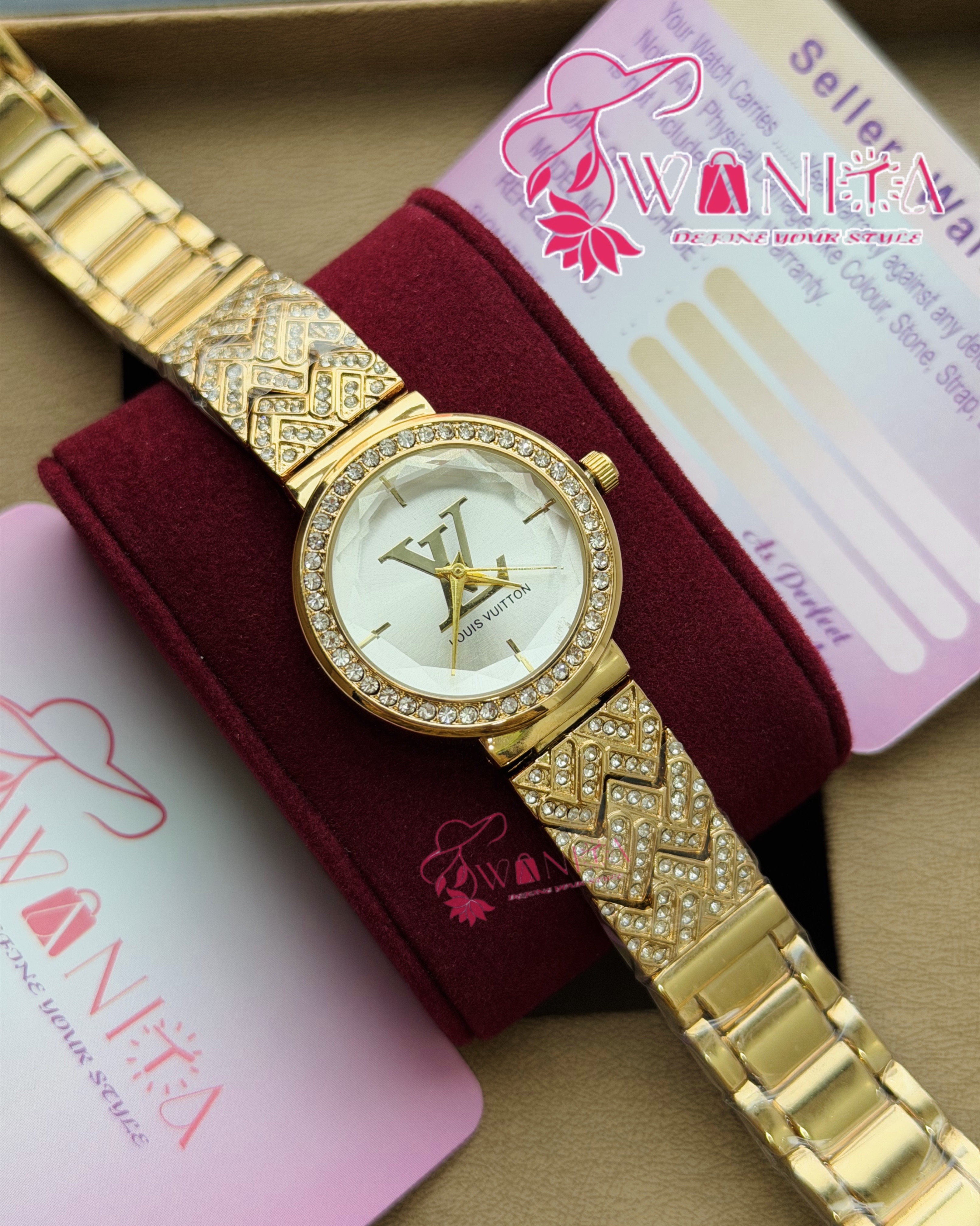 LV LADIES WHITE STONE WATCH