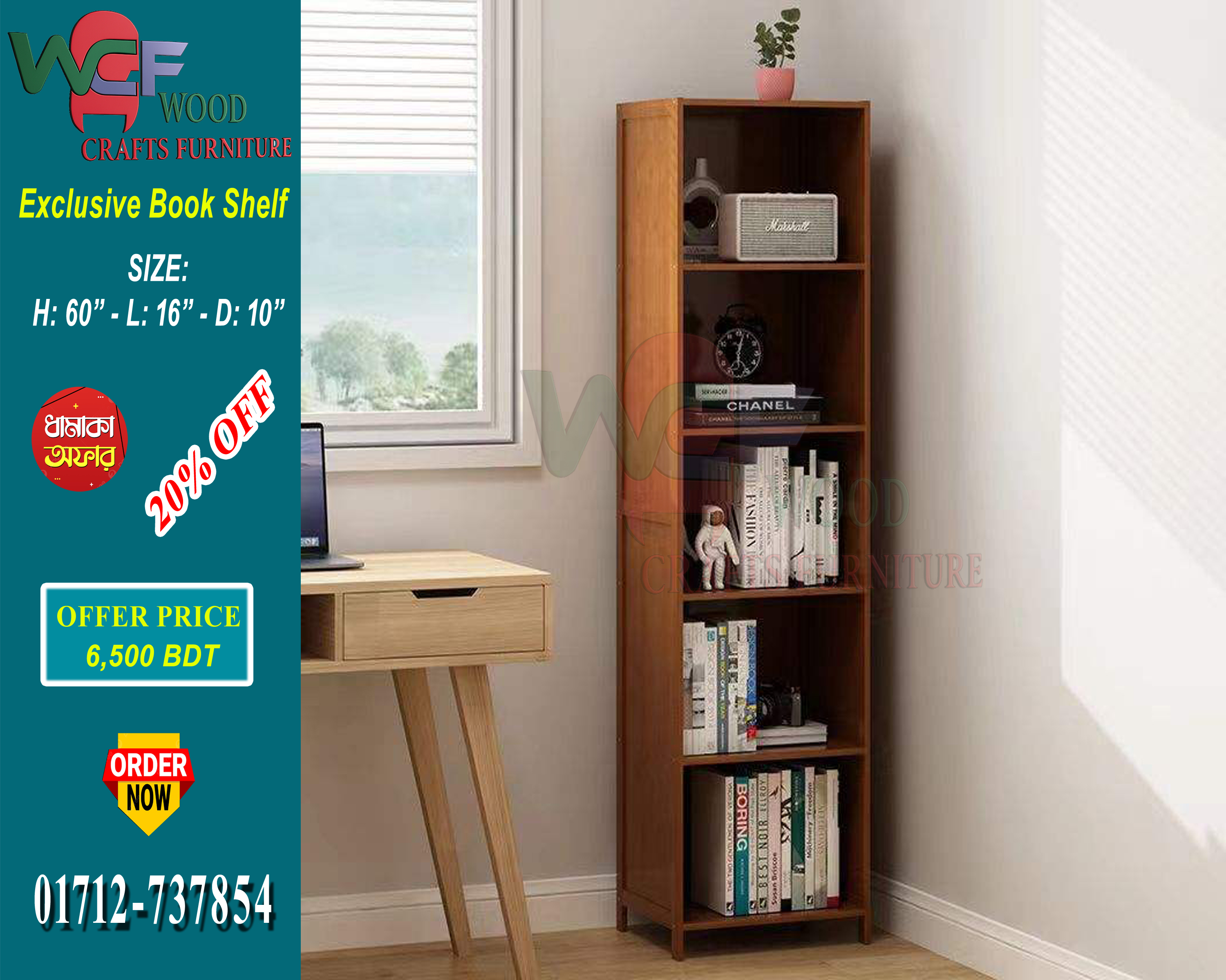 WCF-CODE-BS-905 | Exclusive Slim & Elegant Wooden Book Shelf – 5 Layer