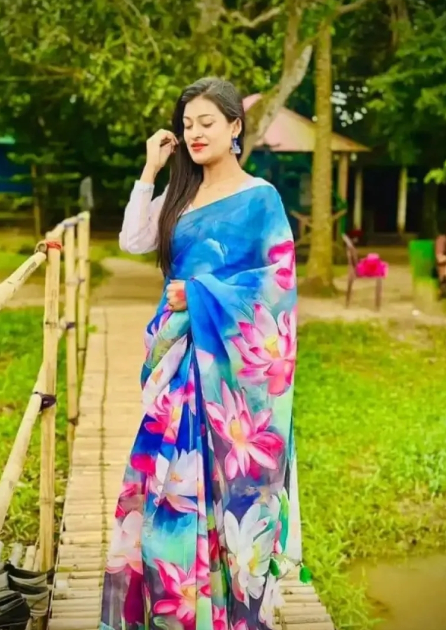 চান্দেরি সিল্ক ডিজিটাল প্রিন্টেড ট্যাসেল শাড়ি_img_1