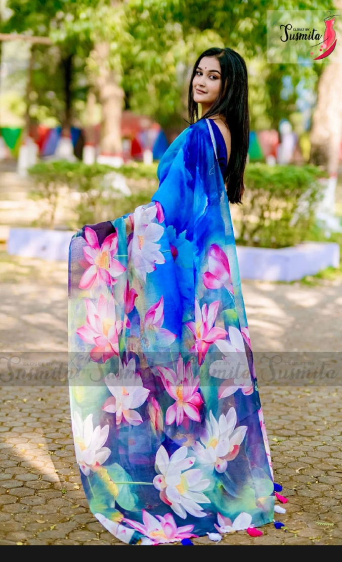 চান্দেরি সিল্ক ডিজিটাল প্রিন্টেড ট্যাসেল শাড়ি_img_2