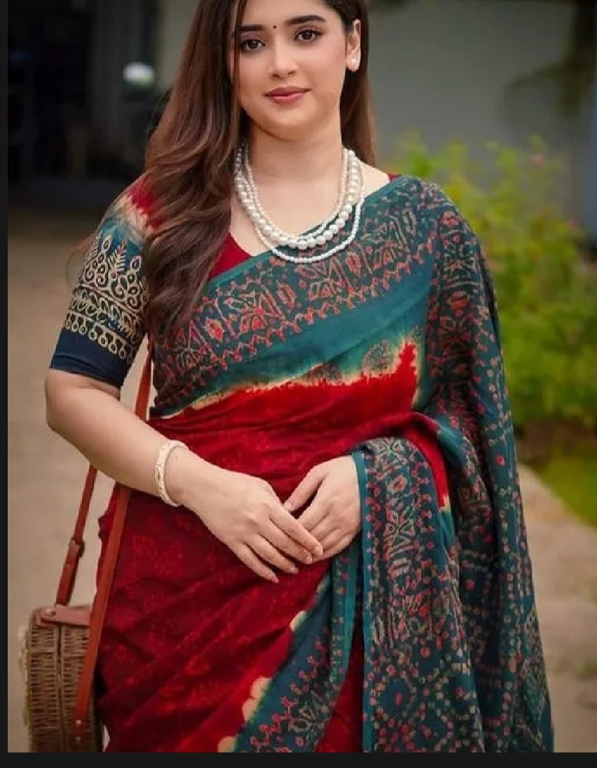 চান্দেরি সিল্ক ডিজিটাল প্রিন্টেড ট্যাসেল শাড়ি মহিলাদের জন্য নরম এবং আরামদায়ক ১২ হাতের শাড়ি - রিট...