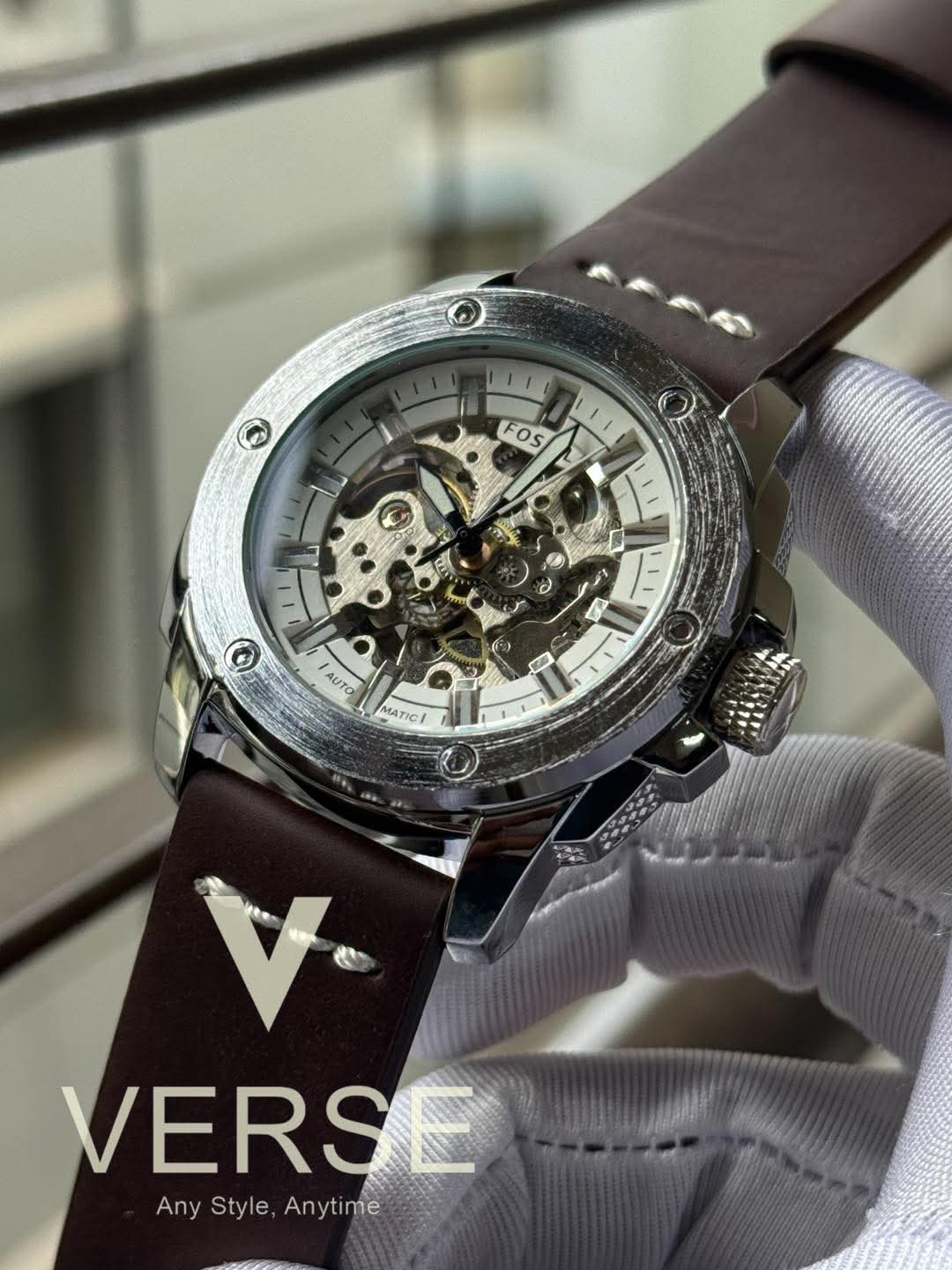 Fossil Auto brown belt white dial