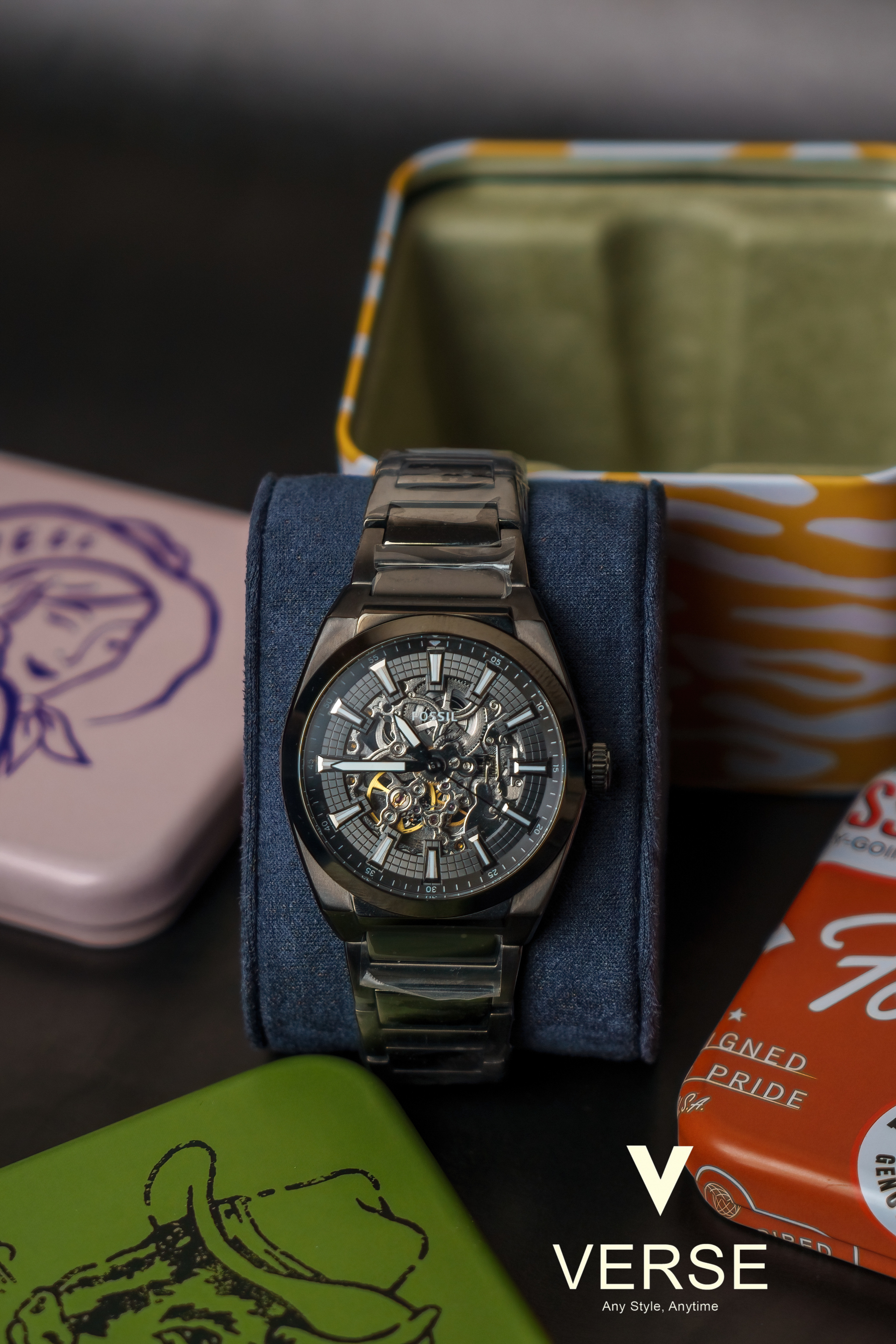 Fossil Everett ME3206 Men’s 42 mm Smoke Automatic Skeleton Watch – Stainless Steel Bracelet in