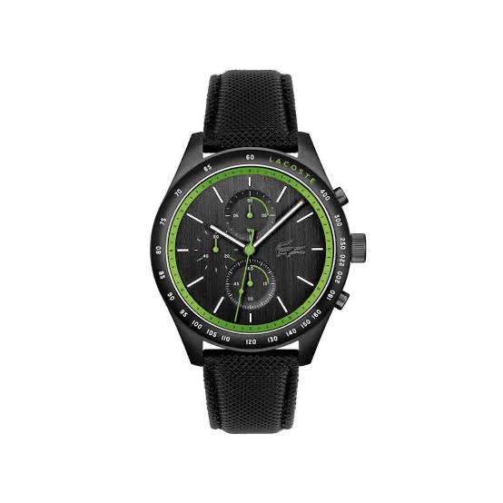 Lacoste Apext 2011296 Men’s 44 mm Racing-Inspired Chronograph – Black & Green Leather