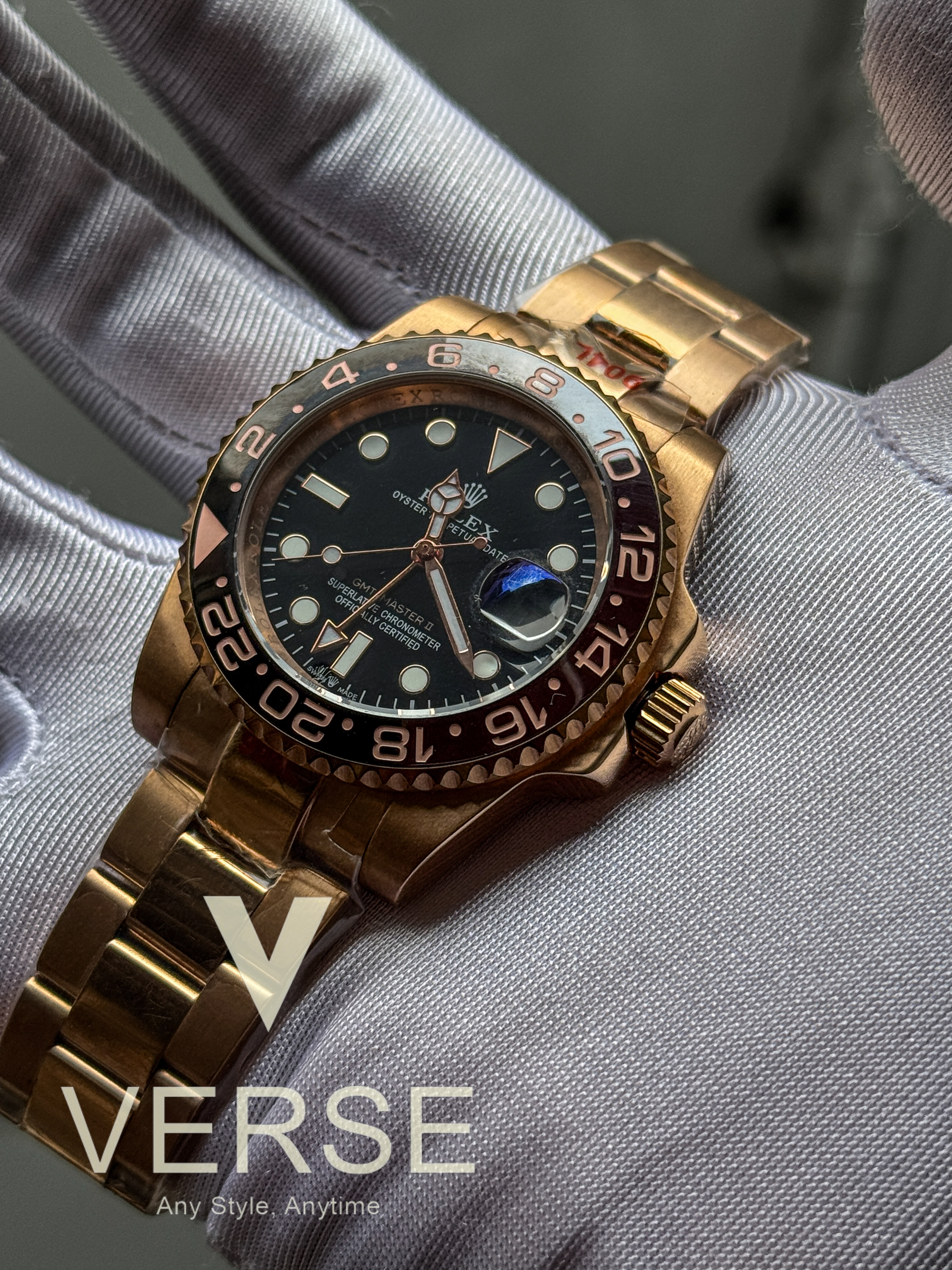 AAA Rolex GMT-Master II Root Beer Rose Gold – 40 mm Black Dial with Brown & Black Ceramic Bezel_img_1