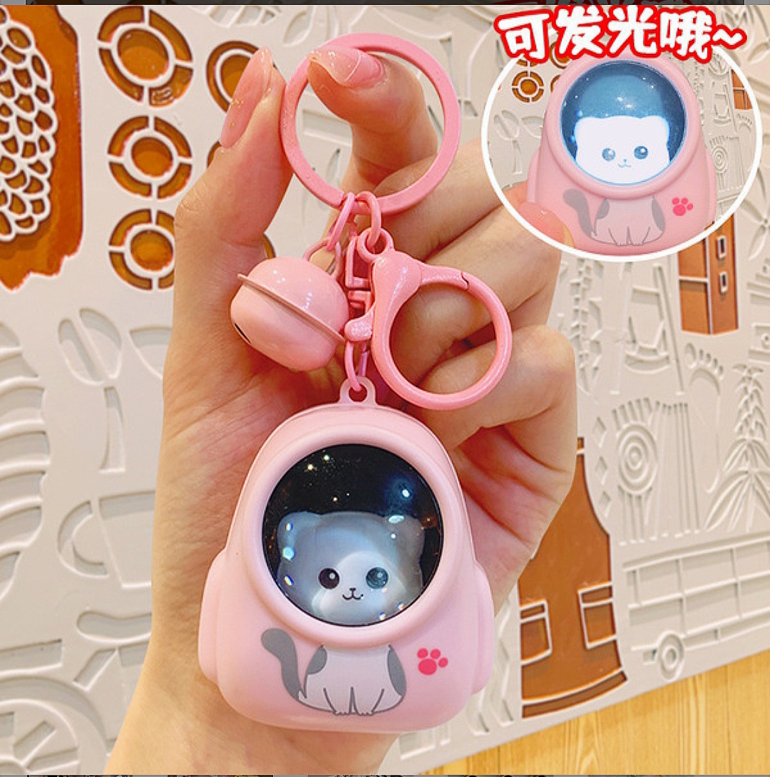 Astronaut Cat Schoolbag Luminous Nightlight Keychain Accessories Bag Decorations Pendant
