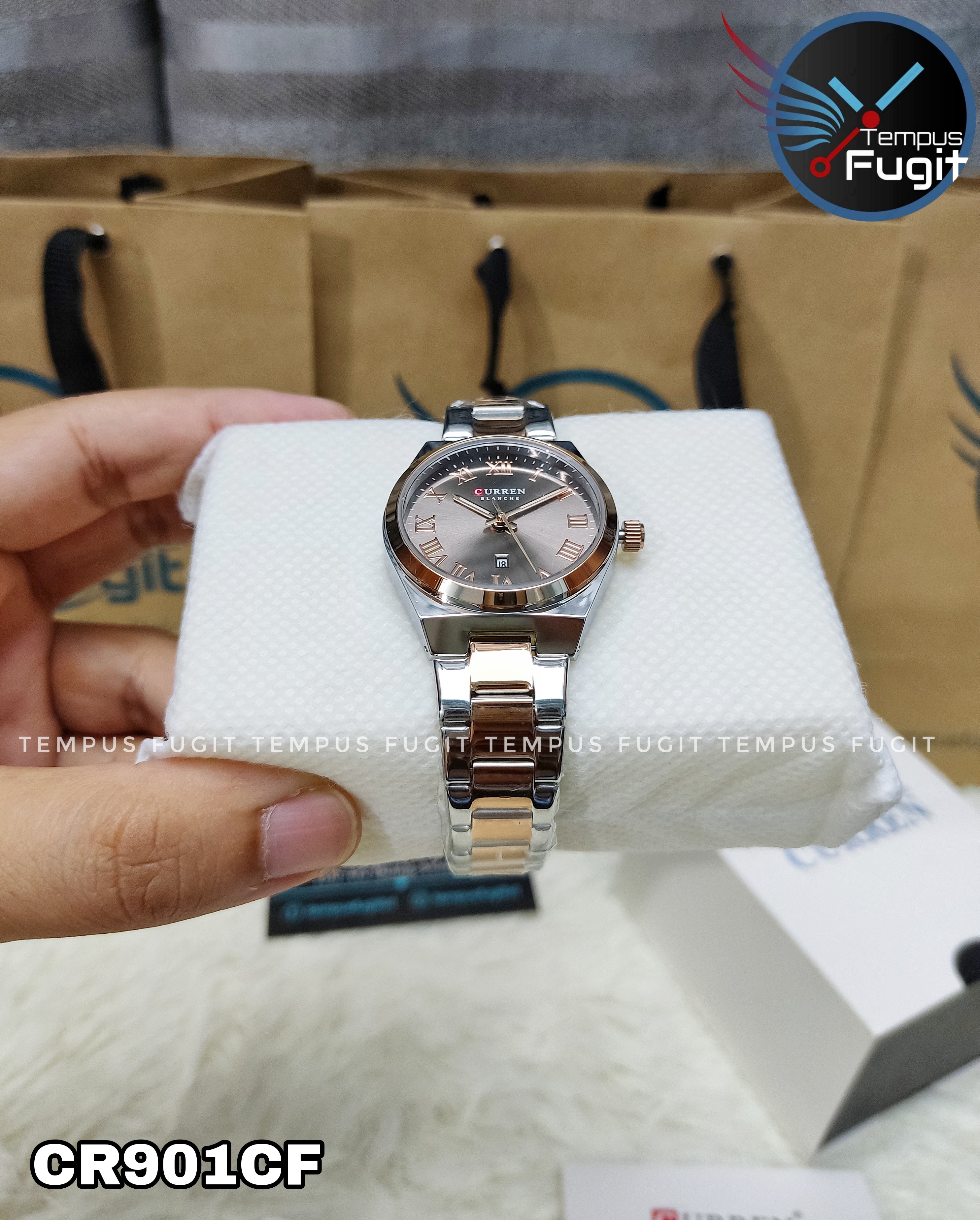 Curren 9095 Ladies Chain Watch- Grey Dial- Rose Golden Bezel- Silver+Rose Golden Chain- TF Code CR901CF_img_6