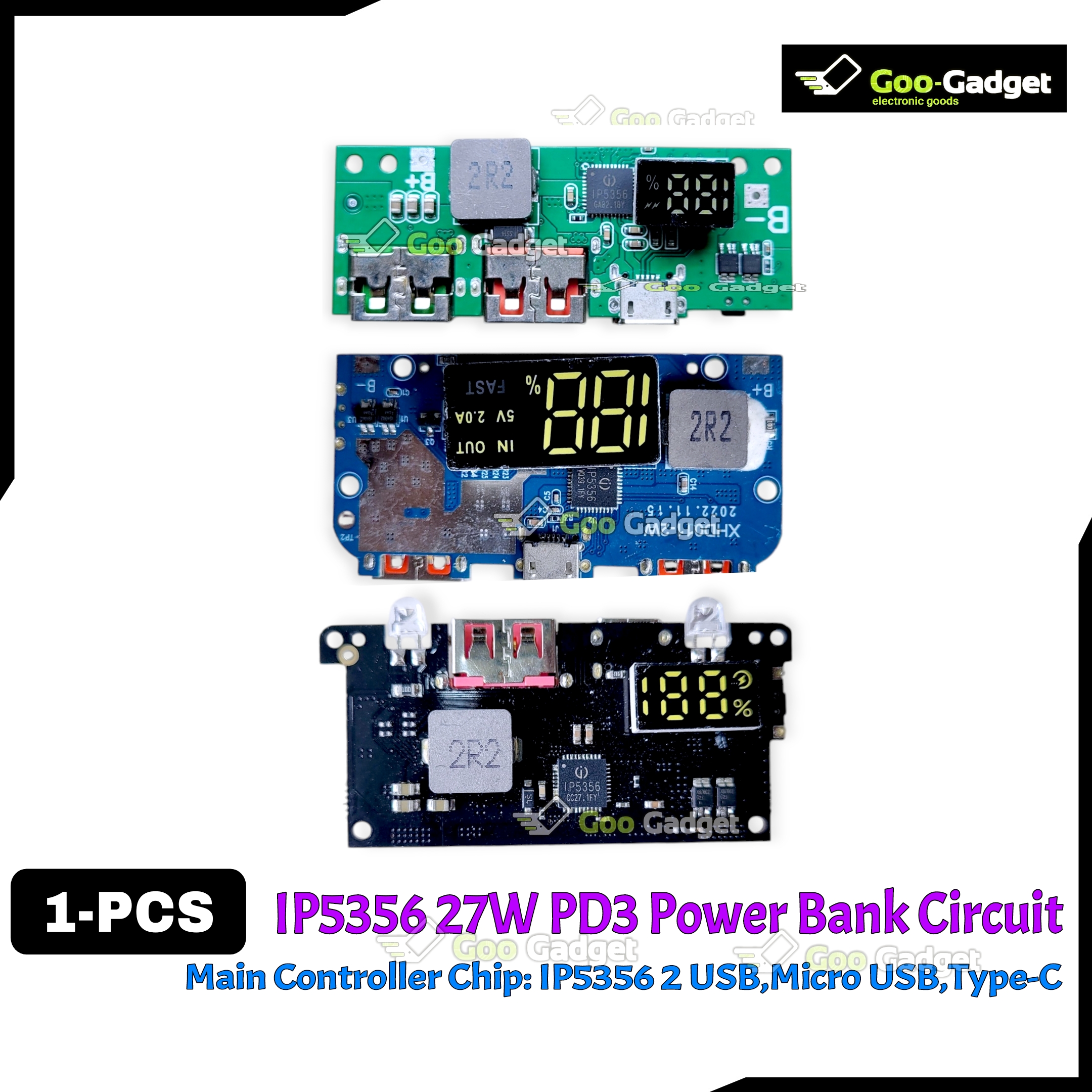 IP5356 27W Quick Charge PD3.1 USB 3.1 Gen-1 Digital Power Bank Circuit – 3-in-1 Charging Input Output Port – LED Display_img_0