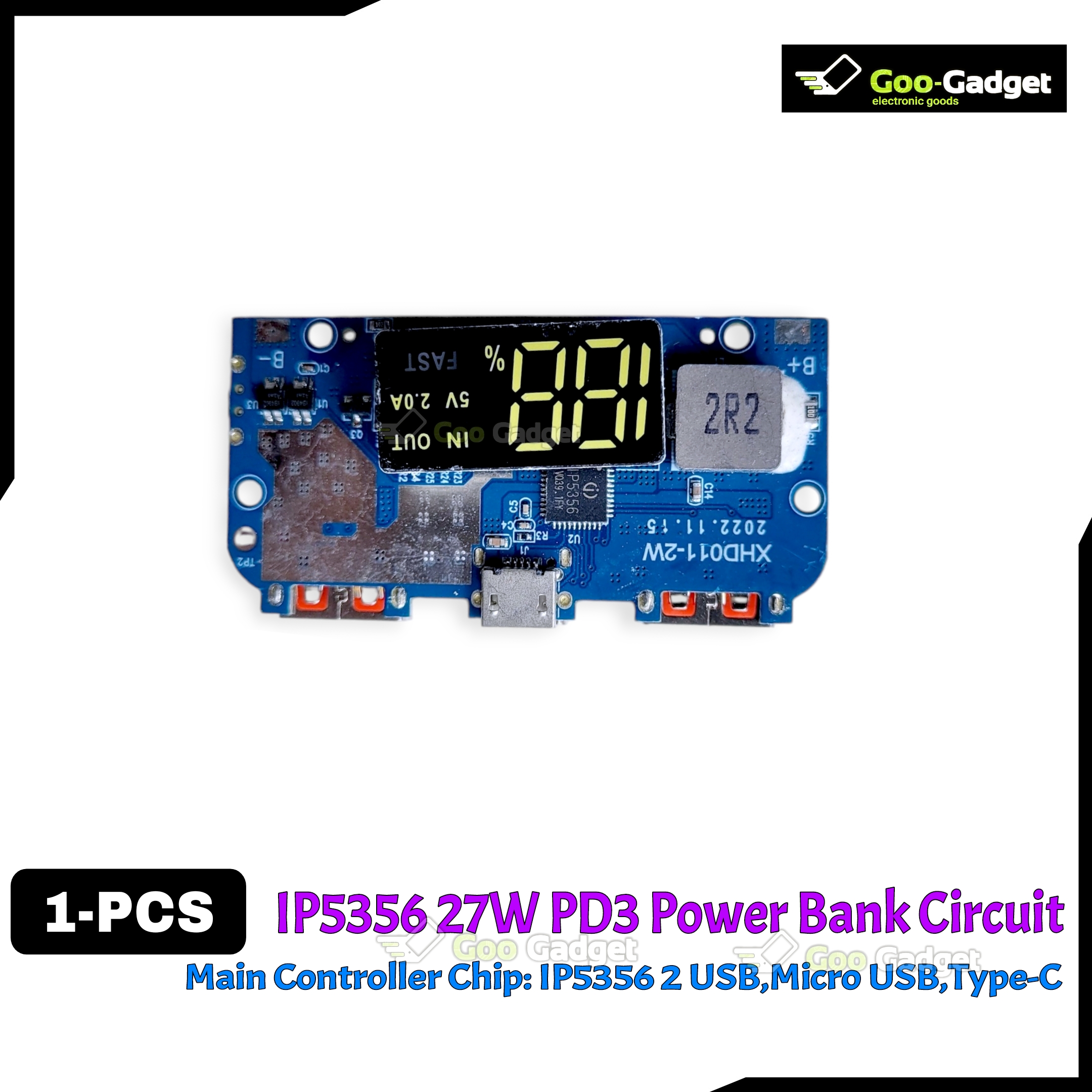 IP5356 27W Quick Charge PD3.1 USB 3.1 Gen-1 Digital Power Bank Circuit – 3-in-1 Charging Input Output Port – LED Display_img_2