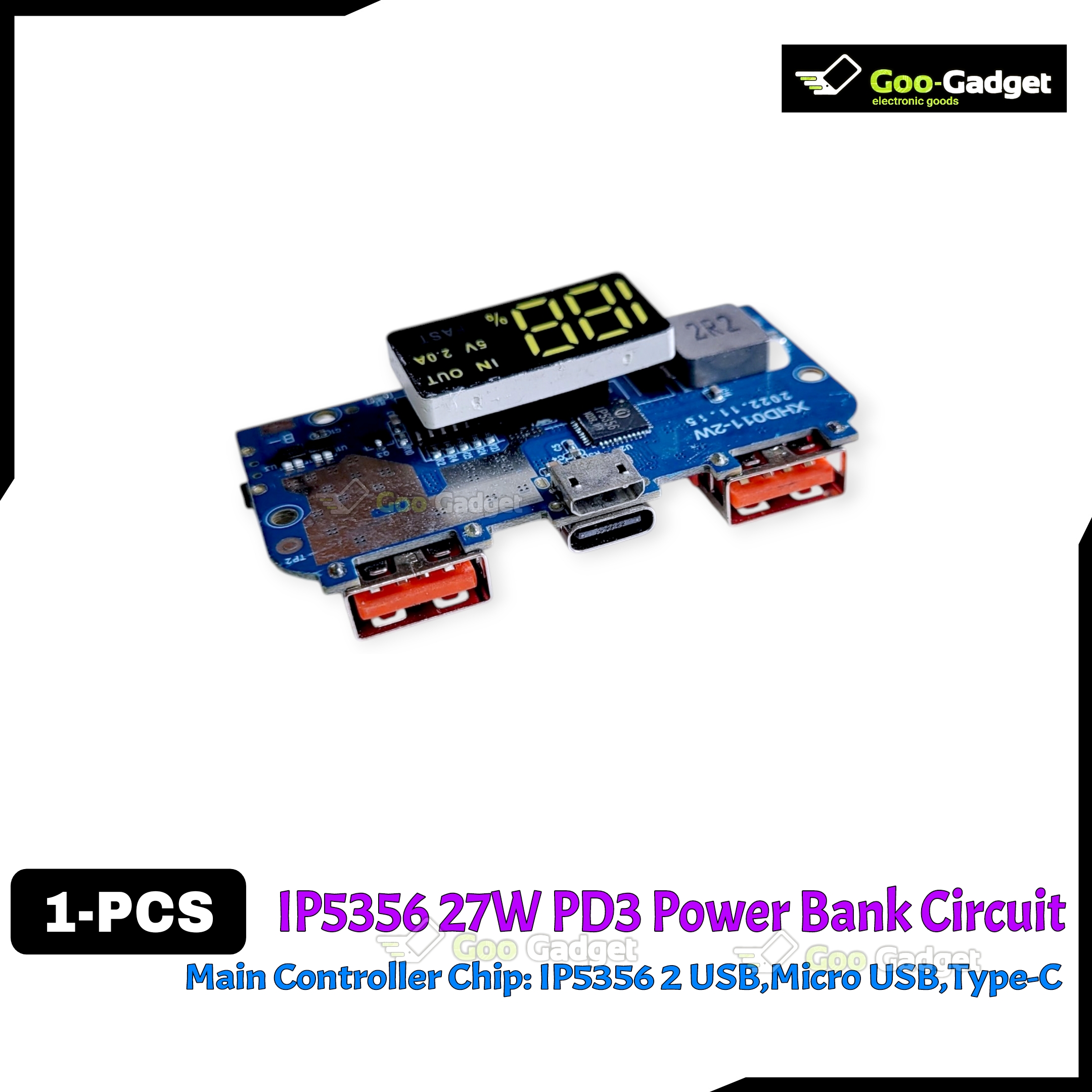 IP5356 27W Quick Charge PD3.1 USB 3.1 Gen-1 Digital Power Bank Circuit – 3-in-1 Charging Input Output Port – LED Display_img_4