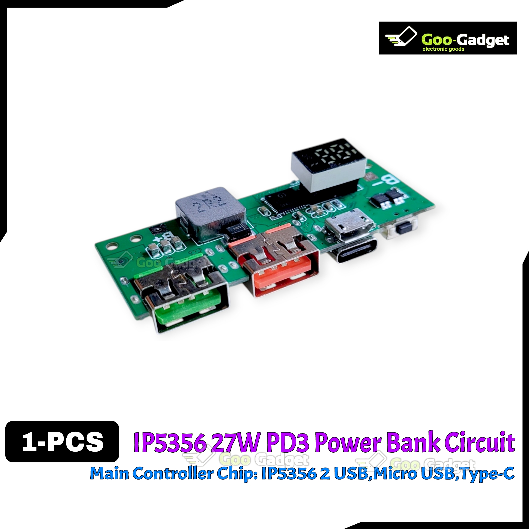 IP5356 27W Quick Charge PD3.1 USB 3.1 Gen-1 Digital Power Bank Circuit – 3-in-1 Charging Input Output Port – LED Display_img_7