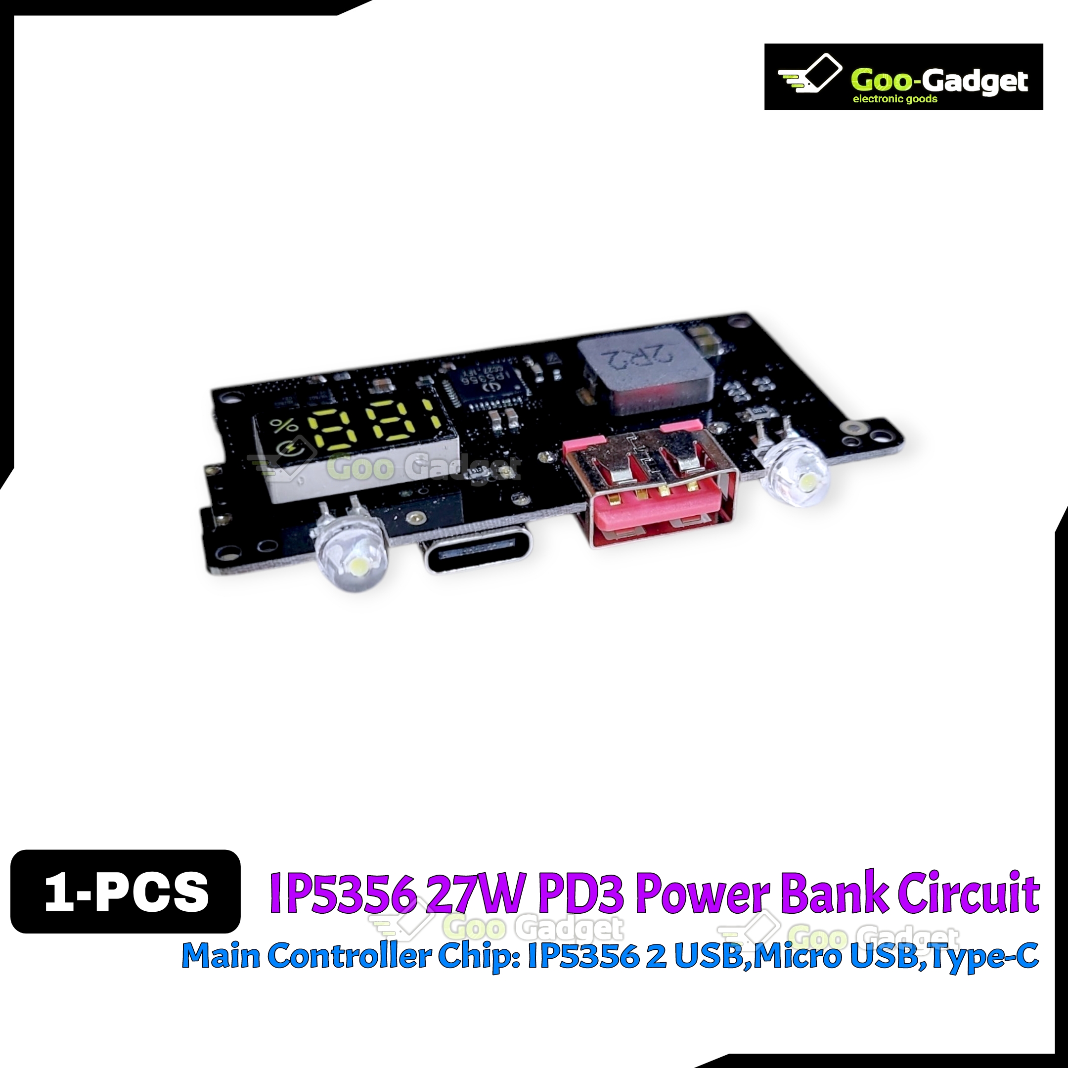 IP5356 27W Quick Charge PD3.1 USB 3.1 Gen-1 Digital Power Bank Circuit – 3-in-1 Charging Input Output Port – LED Display_img_8