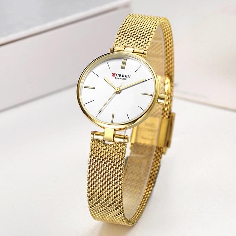 Curren 9038 Ladies Chain Watch- Silver Dial- Golden Bezel- Golden Mesh Chain- TF Code CR988CF_img_3